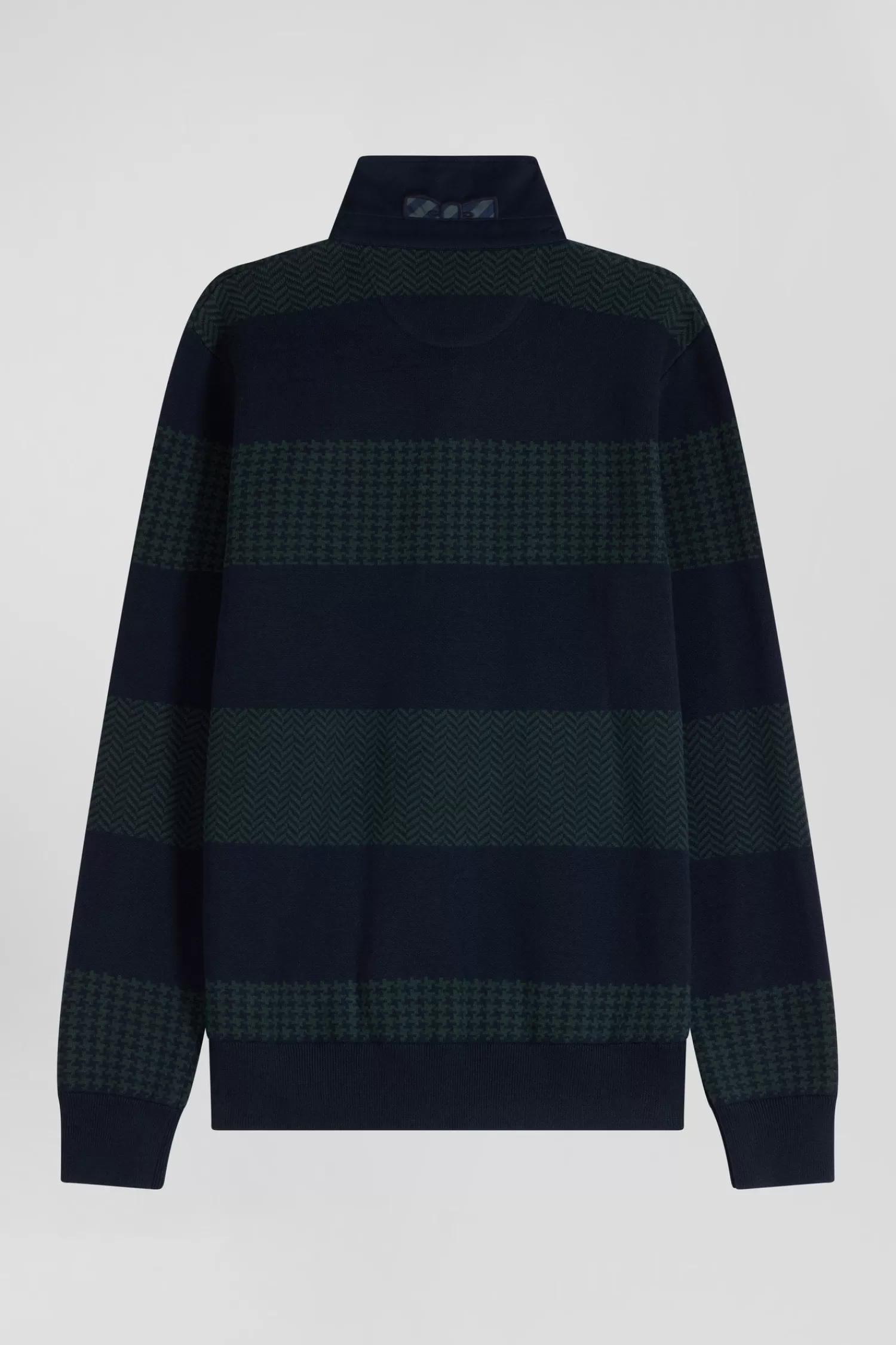 regular_green_striped_cotton_jersey_jumper_with_houndstooth_jacquard_and_and_rugby_shirt_collar_3.webp Eden Park Regular green striped cotton jersey jumper with houndstooth jacquard and and rugby shirt collar< Sweaters