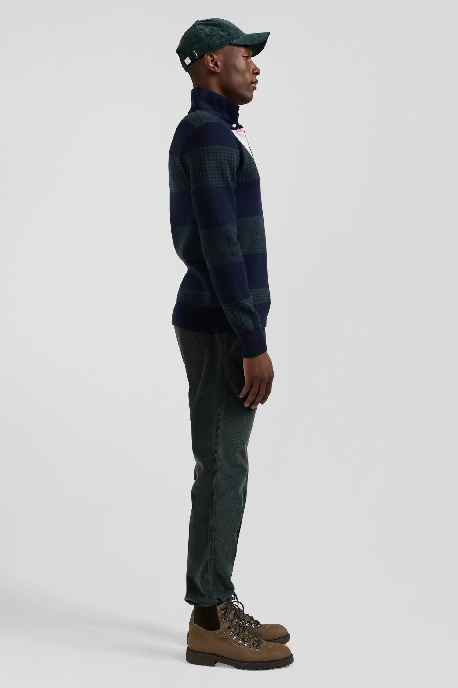 regular_green_striped_cotton_jersey_jumper_with_houndstooth_jacquard_and_and_rugby_shirt_collar_4.webp Eden Park Regular green striped cotton jersey jumper with houndstooth jacquard and and rugby shirt collar< Sweaters