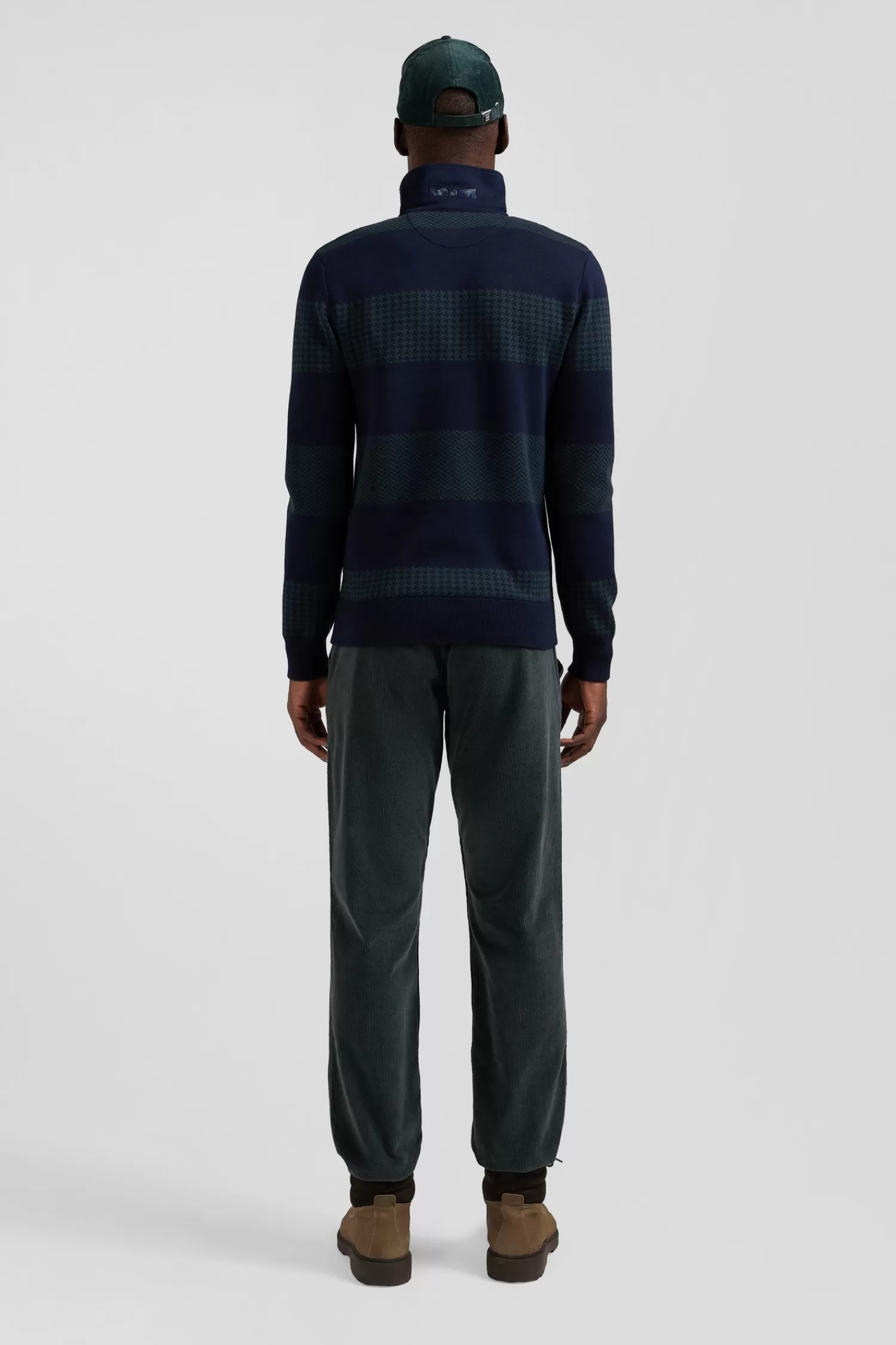 regular_green_striped_cotton_jersey_jumper_with_houndstooth_jacquard_and_and_rugby_shirt_collar_5.webp Eden Park Regular green striped cotton jersey jumper with houndstooth jacquard and and rugby shirt collar< Sweaters
