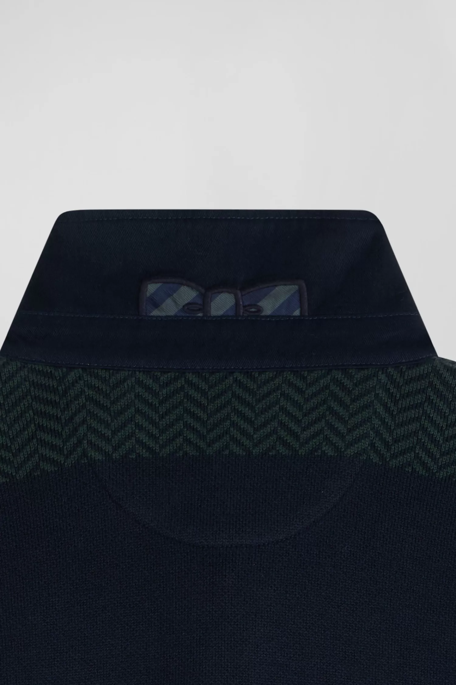 regular_green_striped_cotton_jersey_jumper_with_houndstooth_jacquard_and_and_rugby_shirt_collar_6.webp Eden Park Regular green striped cotton jersey jumper with houndstooth jacquard and and rugby shirt collar< Sweaters