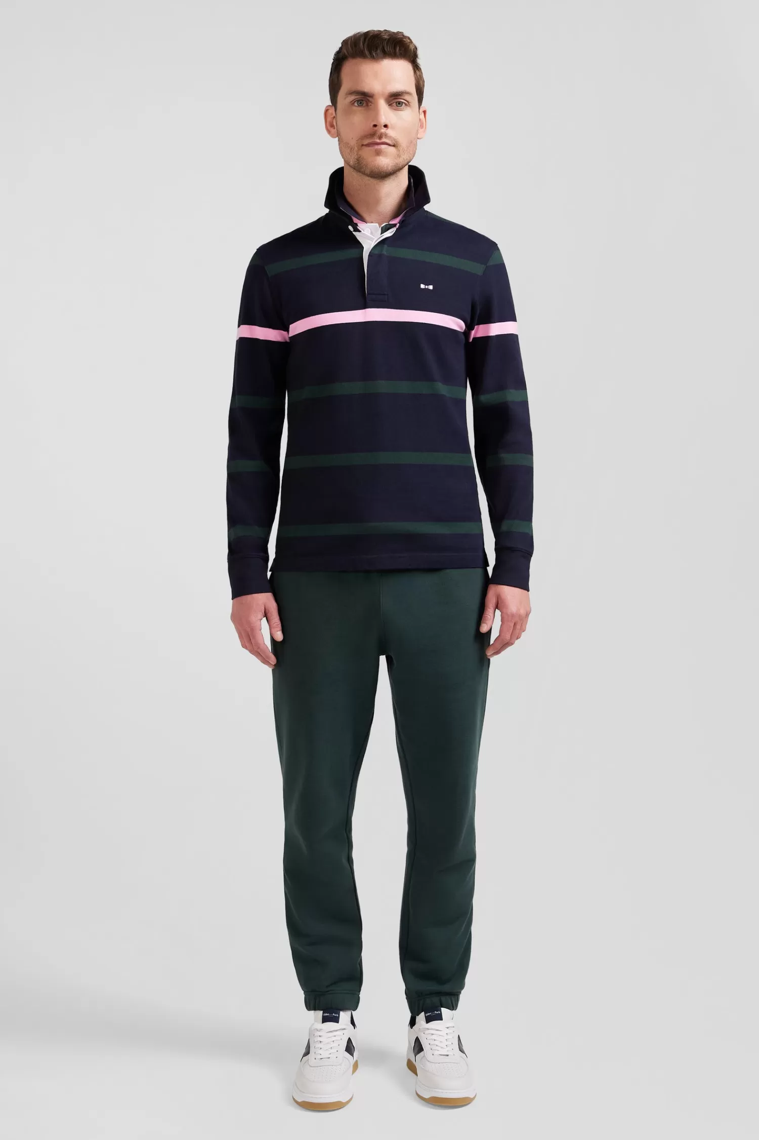 Eden Park Regular green striped long-sleeved cotton rugby shirt with back embroidery< Rugby Shirts