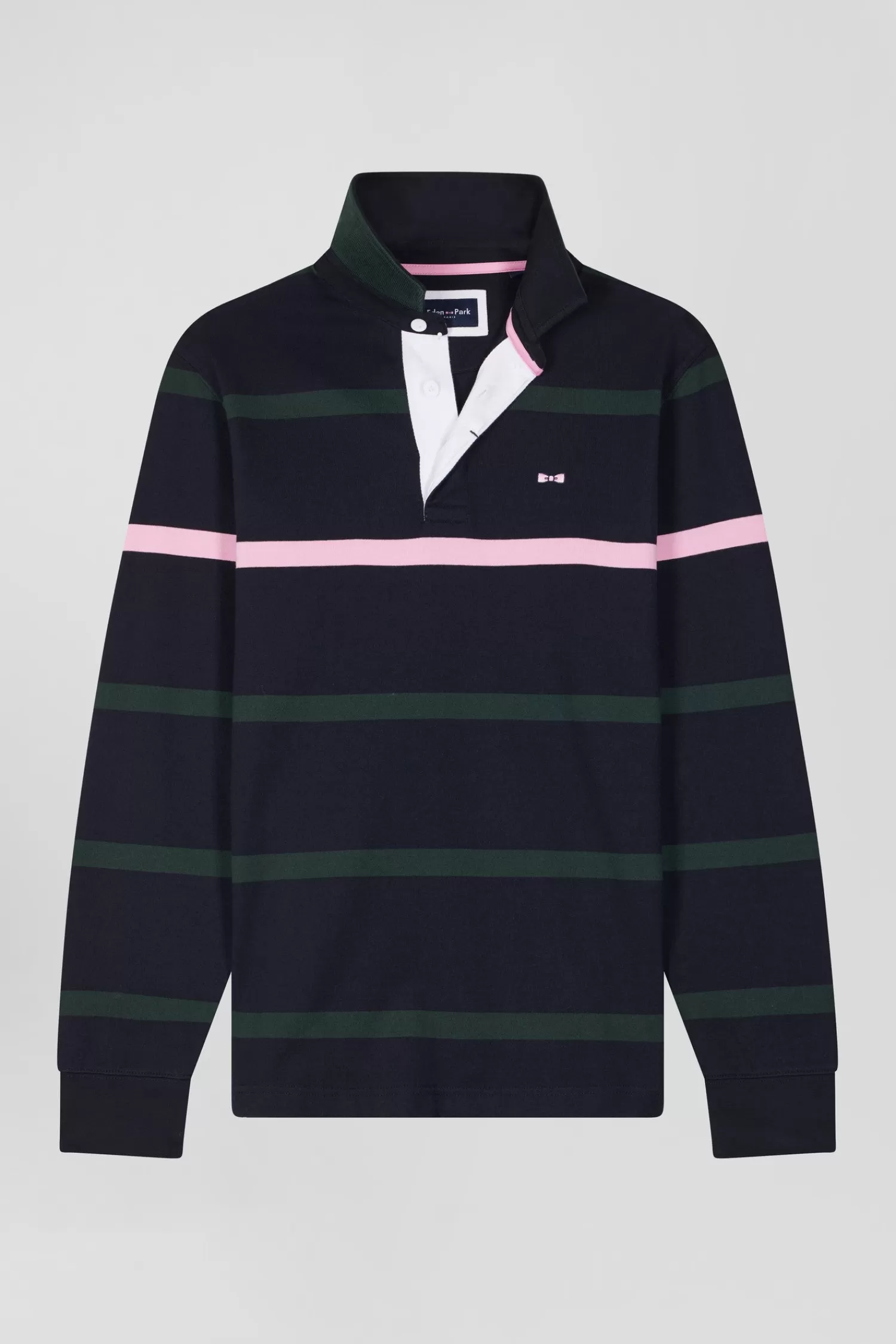 Eden Park Regular green striped long-sleeved cotton rugby shirt with back embroidery< Rugby Shirts