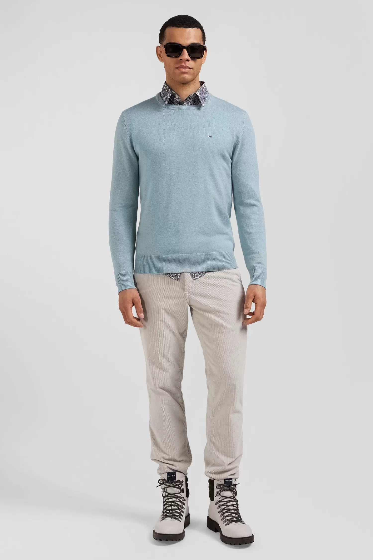 Eden Park Regular green wool and cotton crew neck jumper< Sweaters