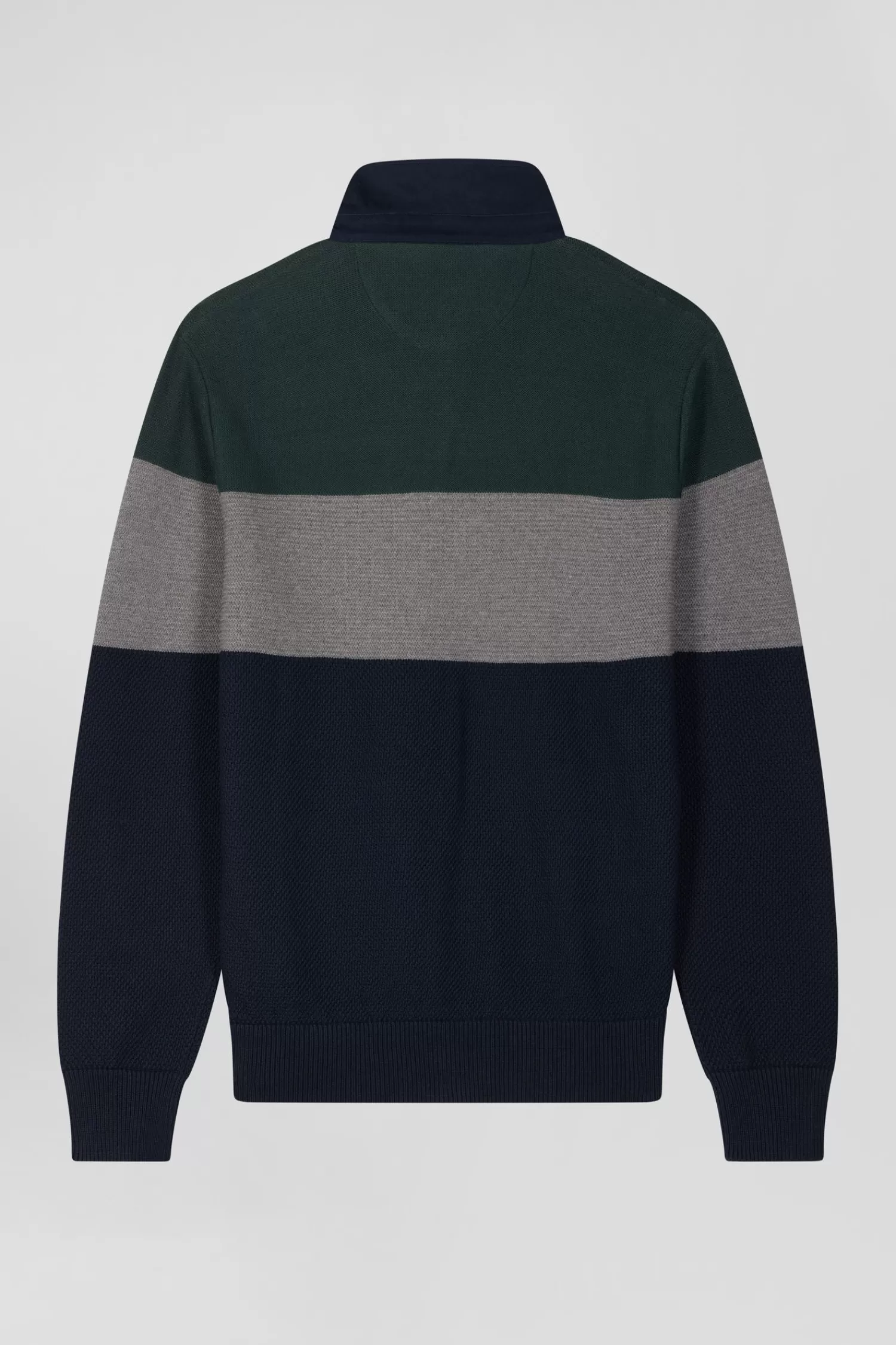 regular_green_wool_and_cotton_jumper_with_knit_patterns_and_rugby_shirt_collar_3.webp Eden Park Regular green wool and cotton jumper with knit patterns and rugby shirt collar< Sweaters