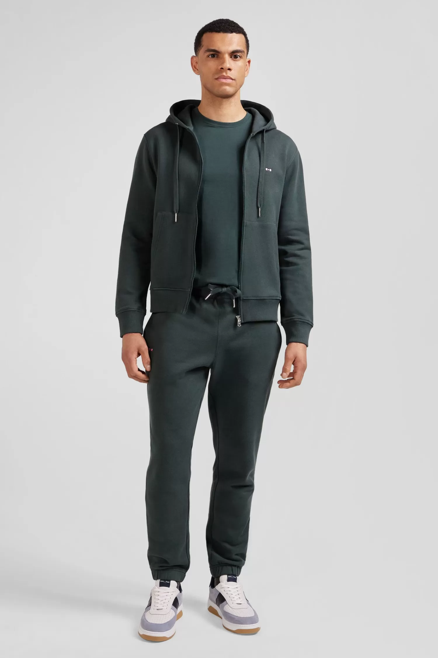 Eden Park Regular green zipped brushed cotton fleece hoodie< Sweatshirts