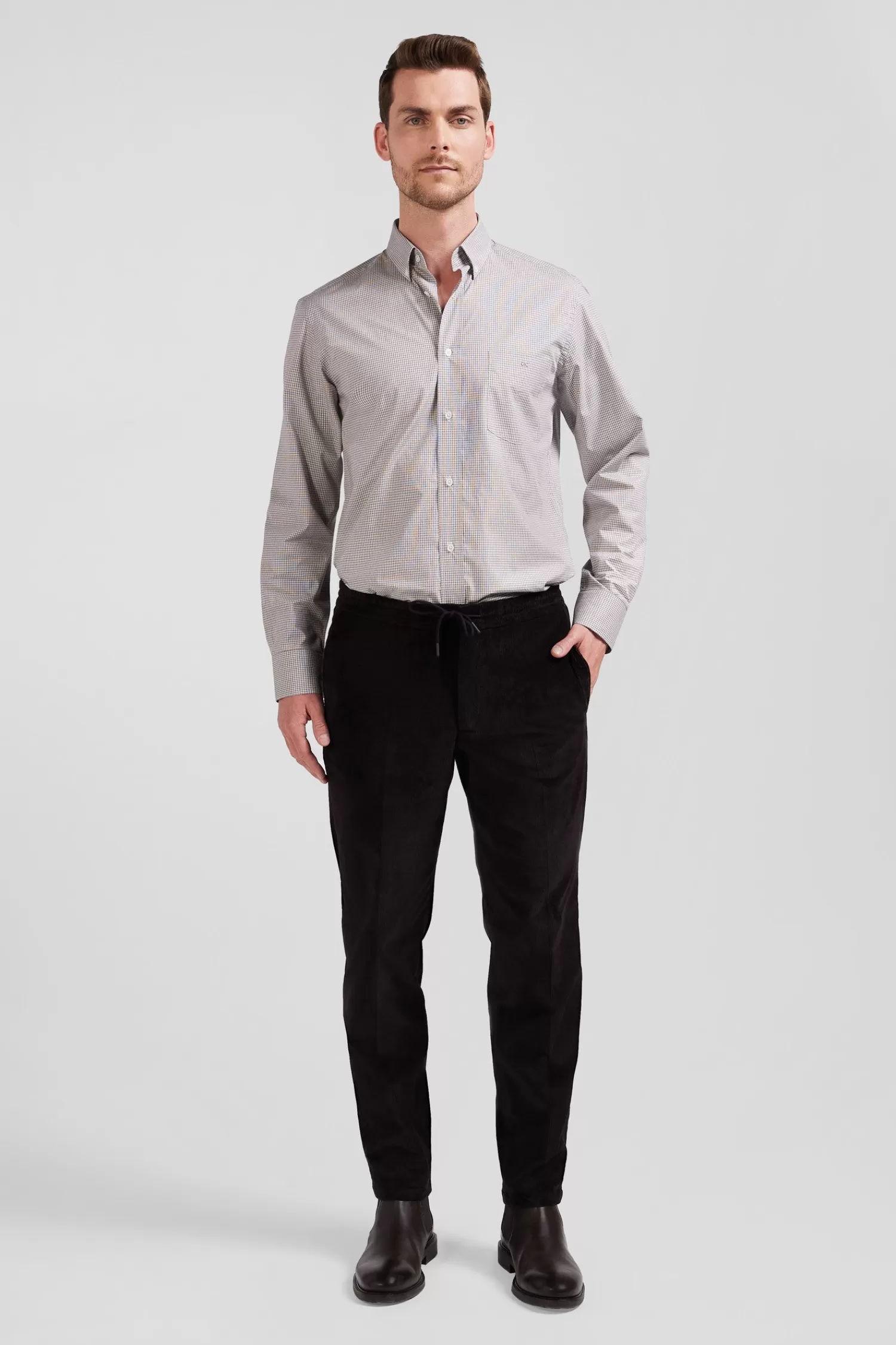 Eden Park Regular greige cotton shirt with micro checks< Shirts