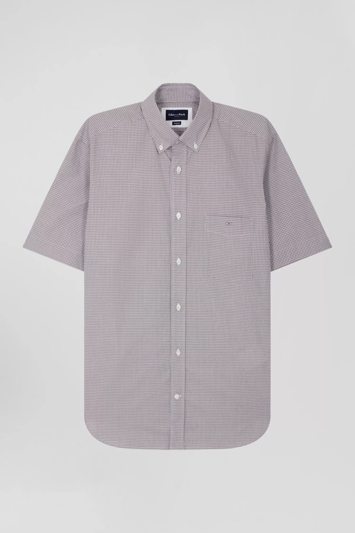 Eden Park Regular greige cotton short-sleeved shirt with micro checks< Short-sleeved Shirts