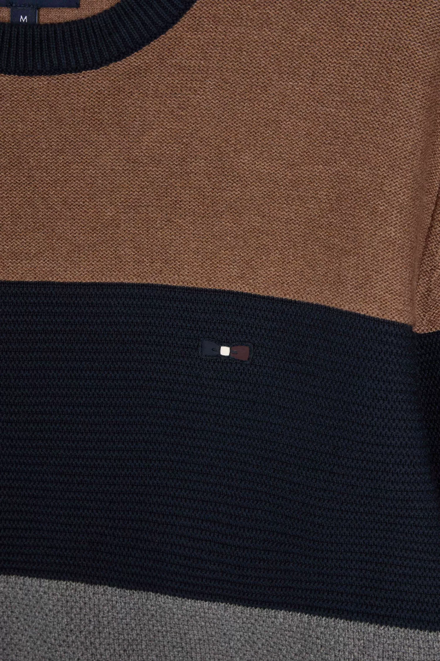 Eden Park Regular grey and camel cotton crew neck jumper with knit patterns< Sweaters