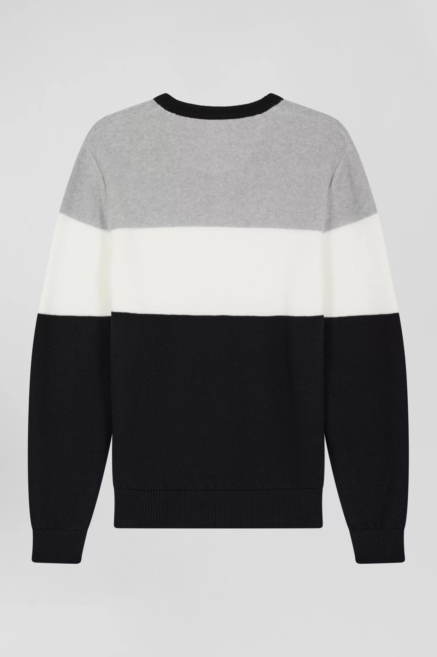 regular_grey_and_white_cotton_crew_neck_jumper_with_knit_patterns_3.webp Eden Park Regular grey and white cotton crew neck jumper with knit patterns< Sweaters