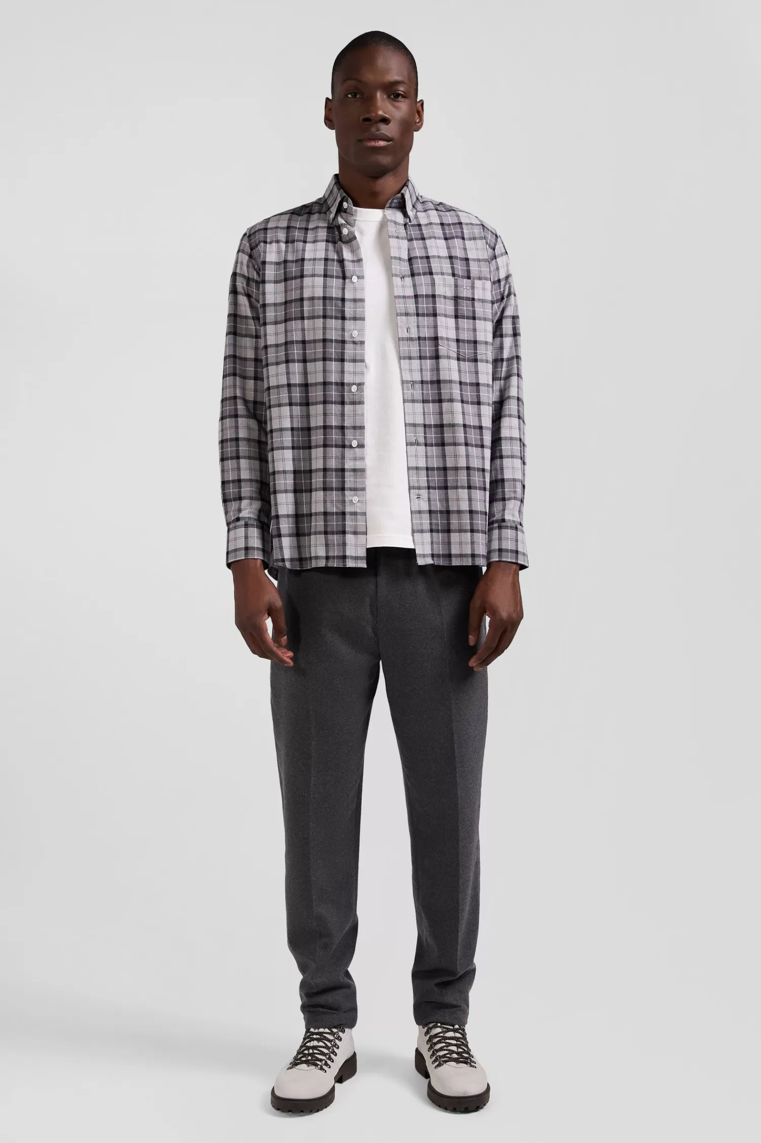 Eden Park Regular grey checked cotton twill shirt< Shirts