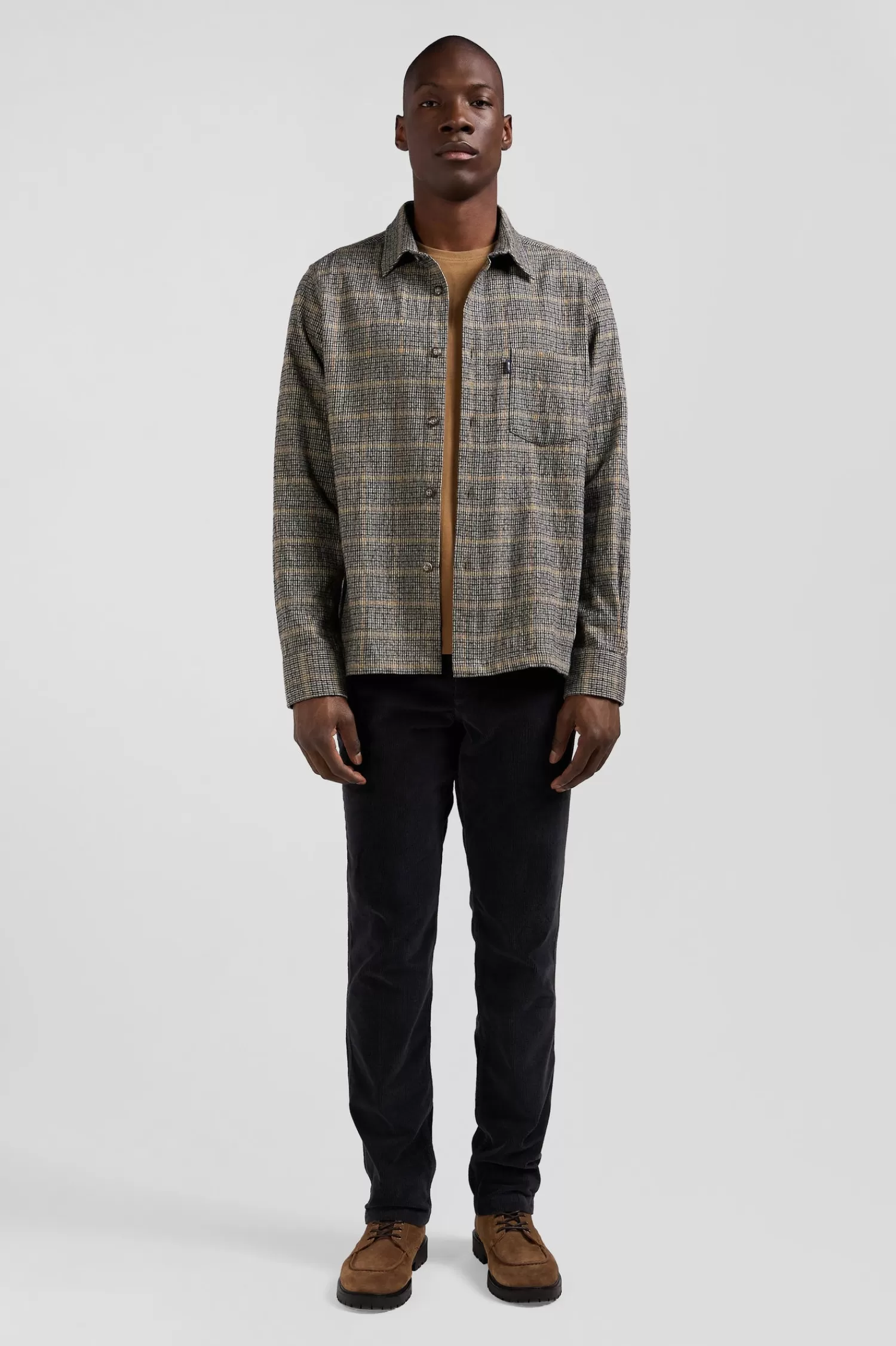 Eden Park Regular grey checked wool and cotton overshirt< Shirts