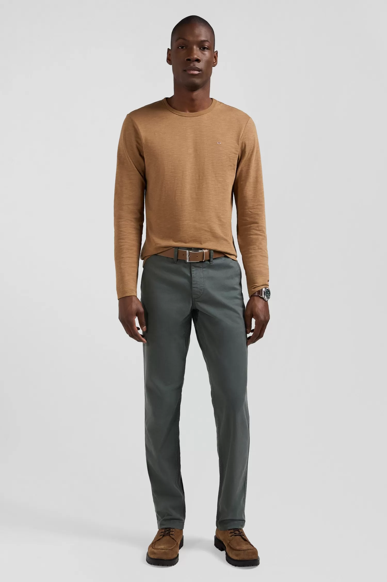 Eden Park Regular grey chino trousers in stretch cotton gabardine< Pants