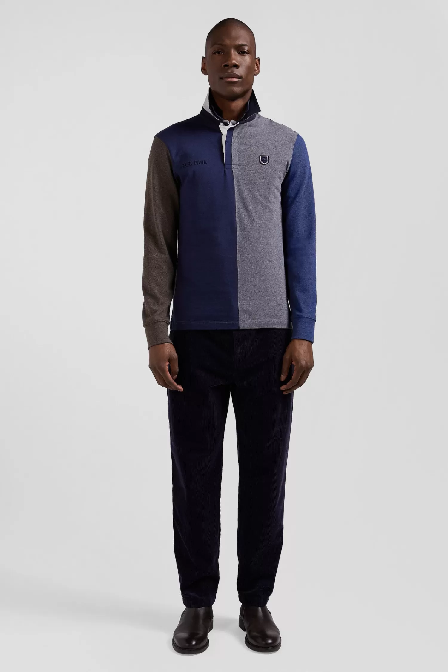 Eden Park Regular grey colorblock long-sleeved cotton rugby shirt< Rugby Shirts