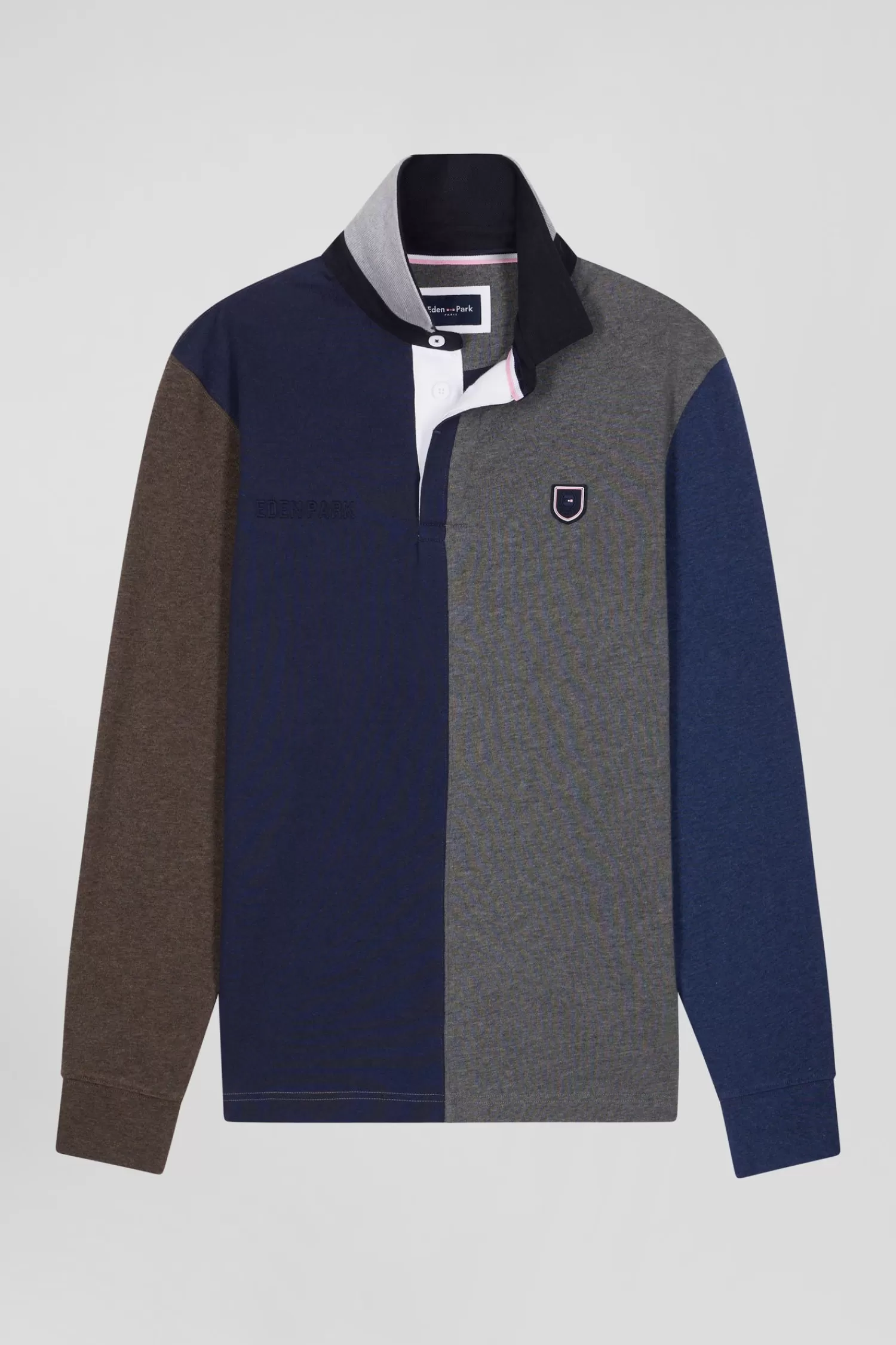 Eden Park Regular grey colorblock long-sleeved cotton rugby shirt< Rugby Shirts