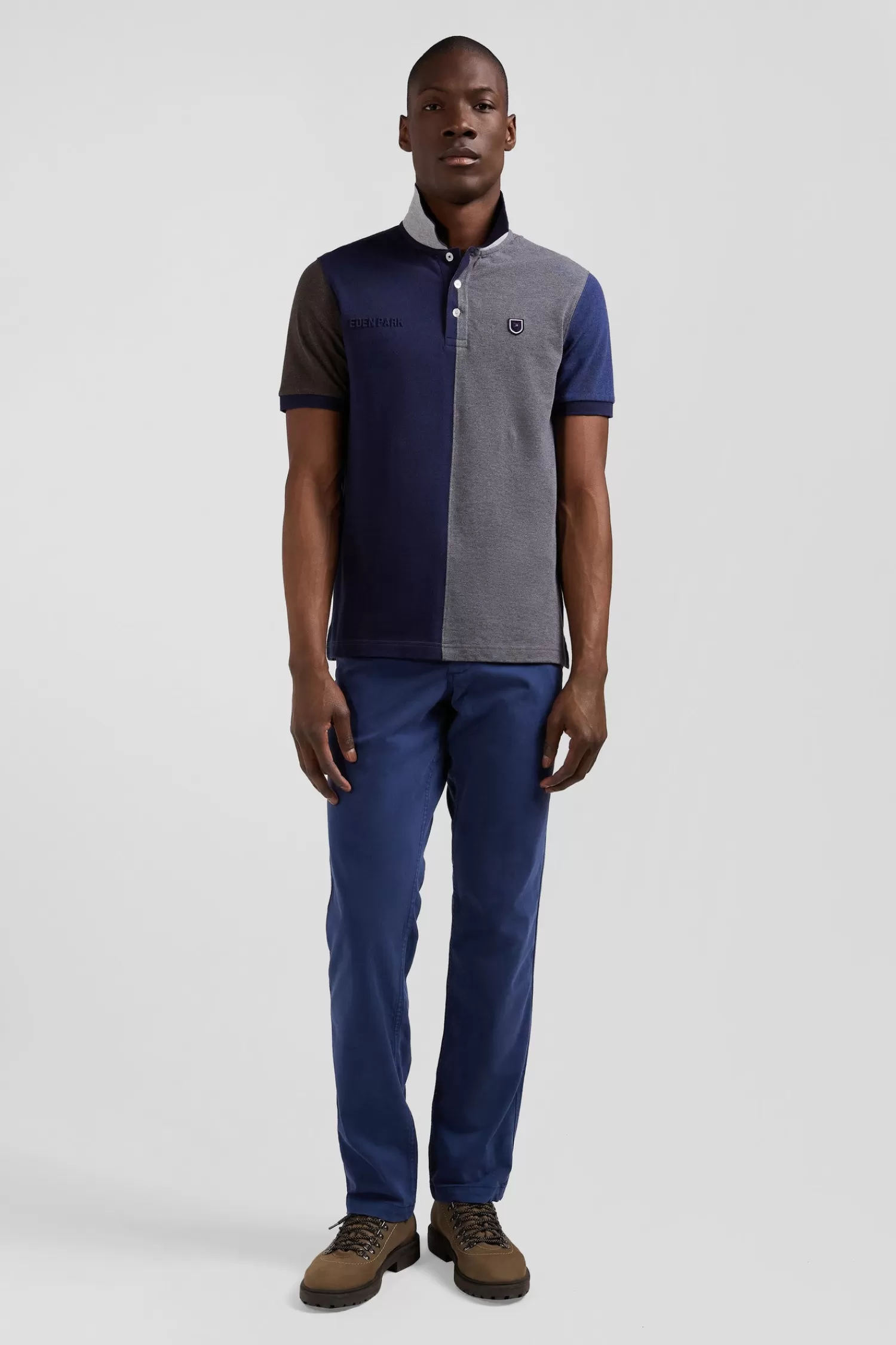 Eden Park Regular grey colorblock short-sleeved cotton piqué polo shirt< Polos