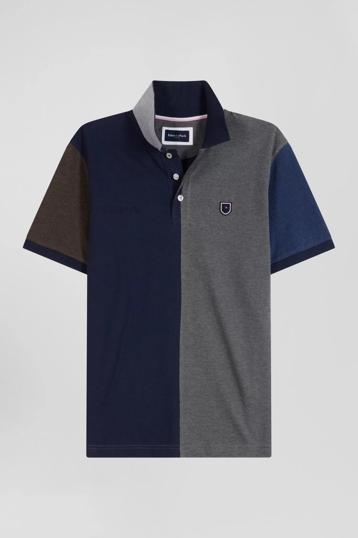 Eden Park Regular grey colorblock short-sleeved cotton piqué polo shirt< Polos