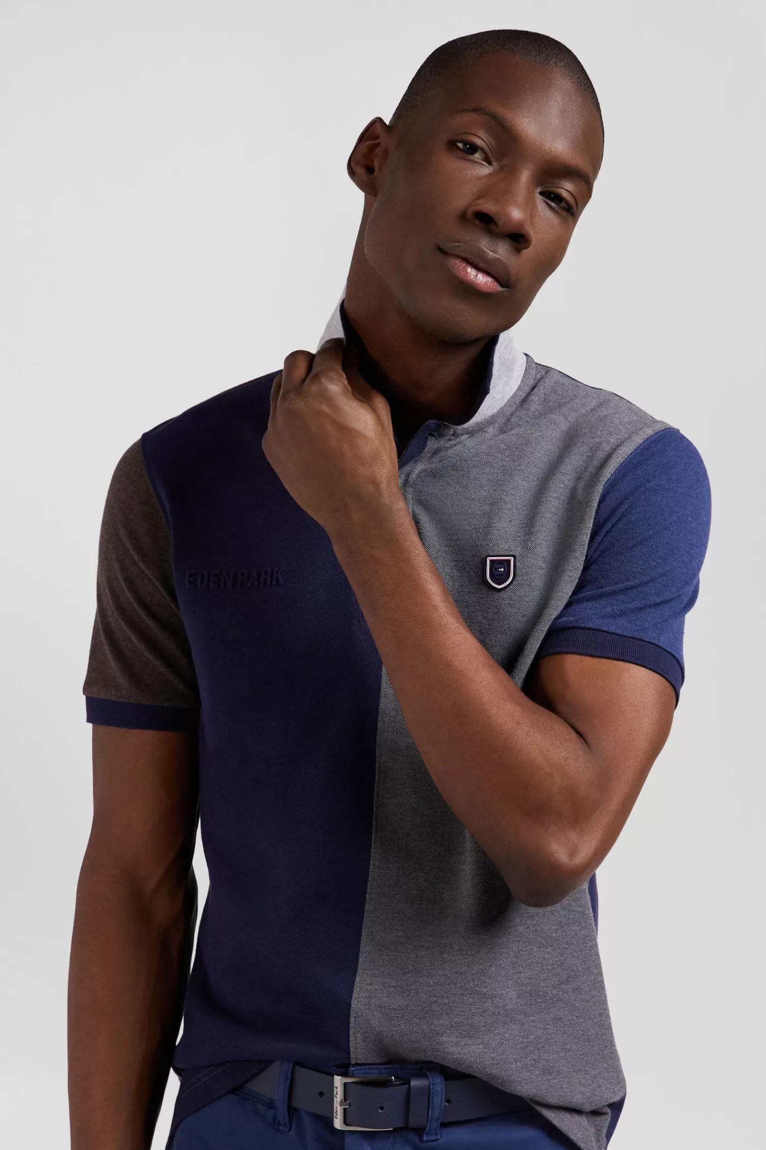 Eden Park Regular grey colorblock short-sleeved cotton piqué polo shirt< Polos