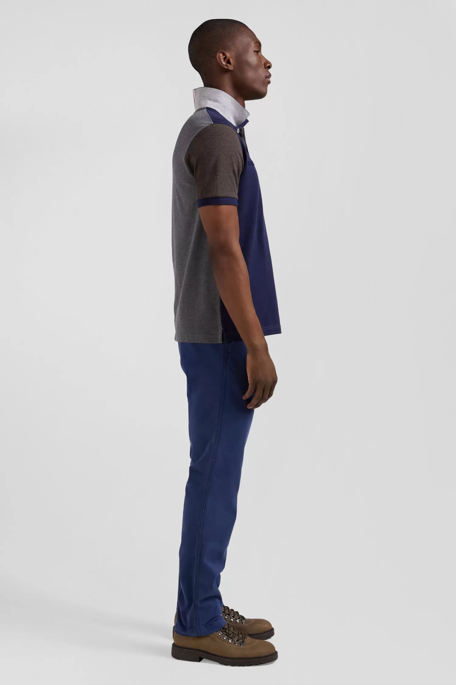 Eden Park Regular grey colorblock short-sleeved cotton piqué polo shirt< Polos