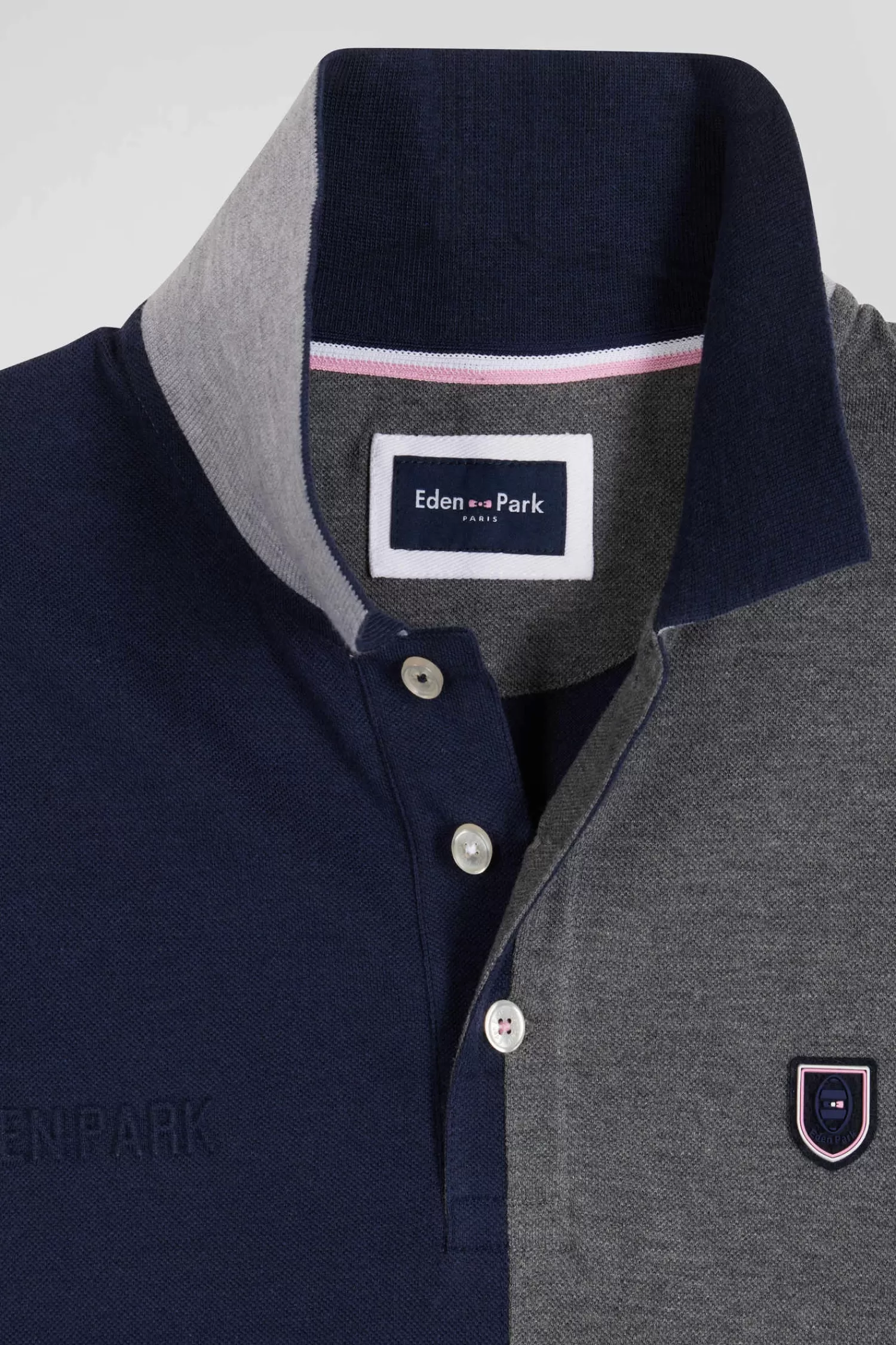 Eden Park Regular grey colorblock short-sleeved cotton piqué polo shirt< Polos