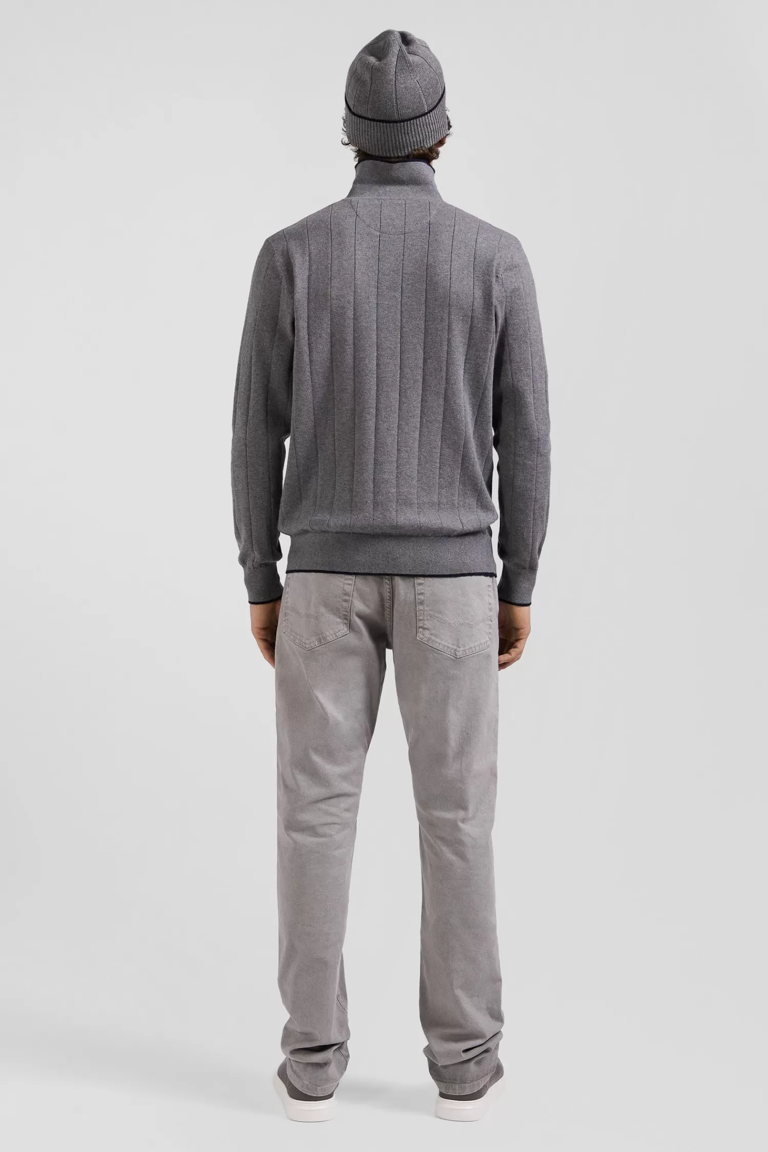 Eden Park Regular grey cotton and cashmere jumper with rugby shirt collar< Sweaters