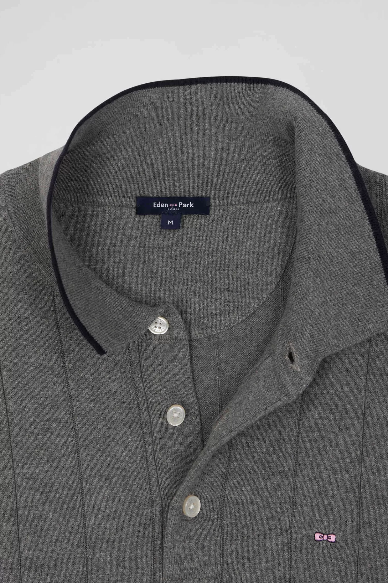 Eden Park Regular grey cotton and cashmere jumper with rugby shirt collar< Sweaters