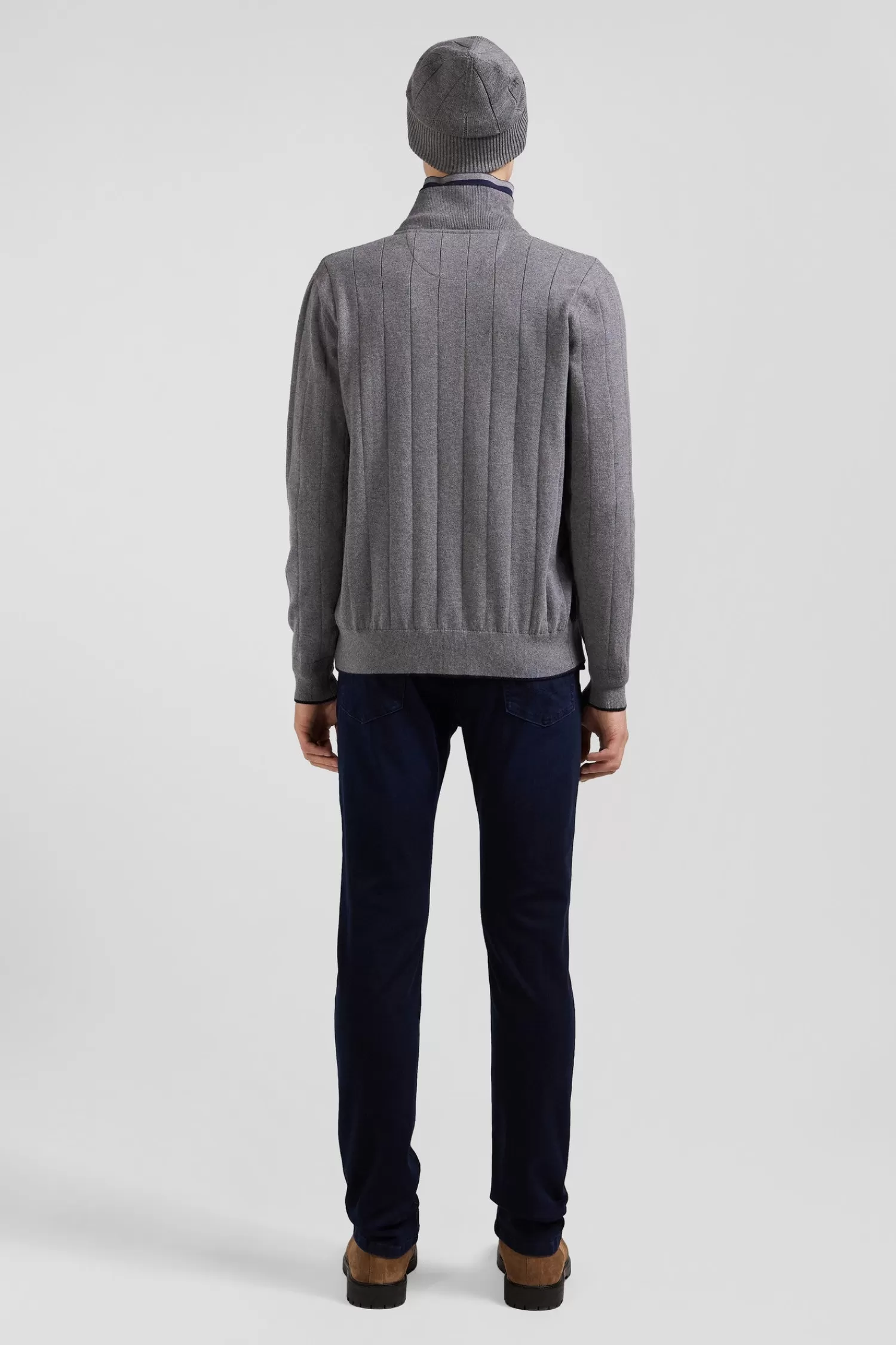 regular_grey_cotton_and_cashmere_zipped_cardigan_with_vertical_stripes_2.webp Eden Park Regular grey cotton and cashmere zipped cardigan with vertical stripes< Cardigans