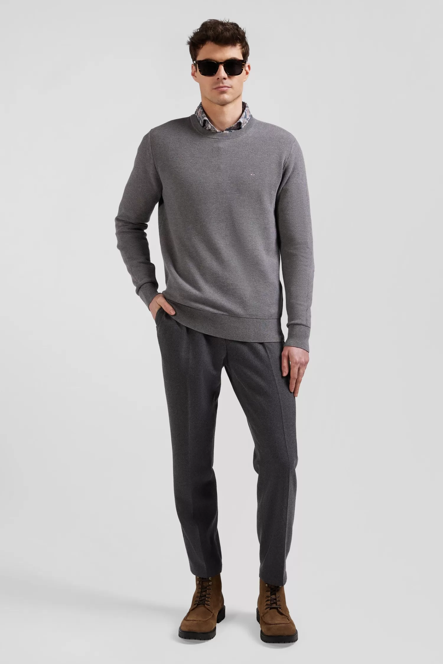 Eden Park Regular grey cotton crew neck jumper< Sweaters