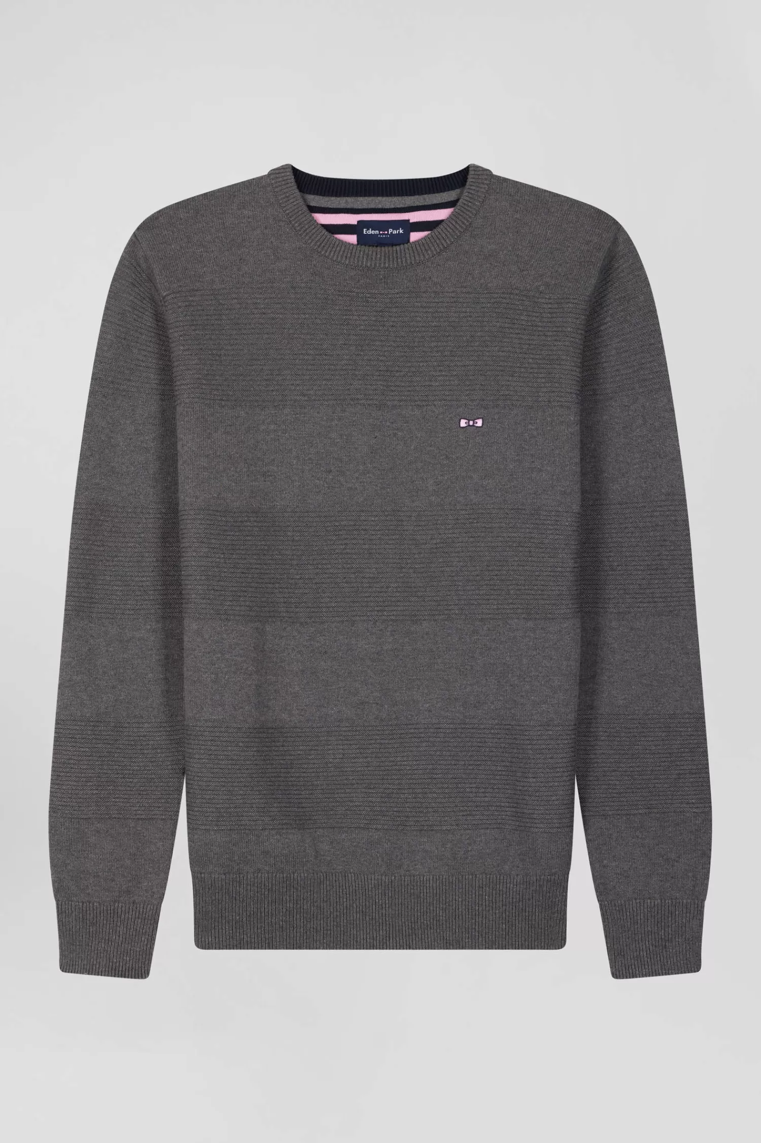 Eden Park Regular grey cotton crew neck jumper with knit patterns< Sweaters
