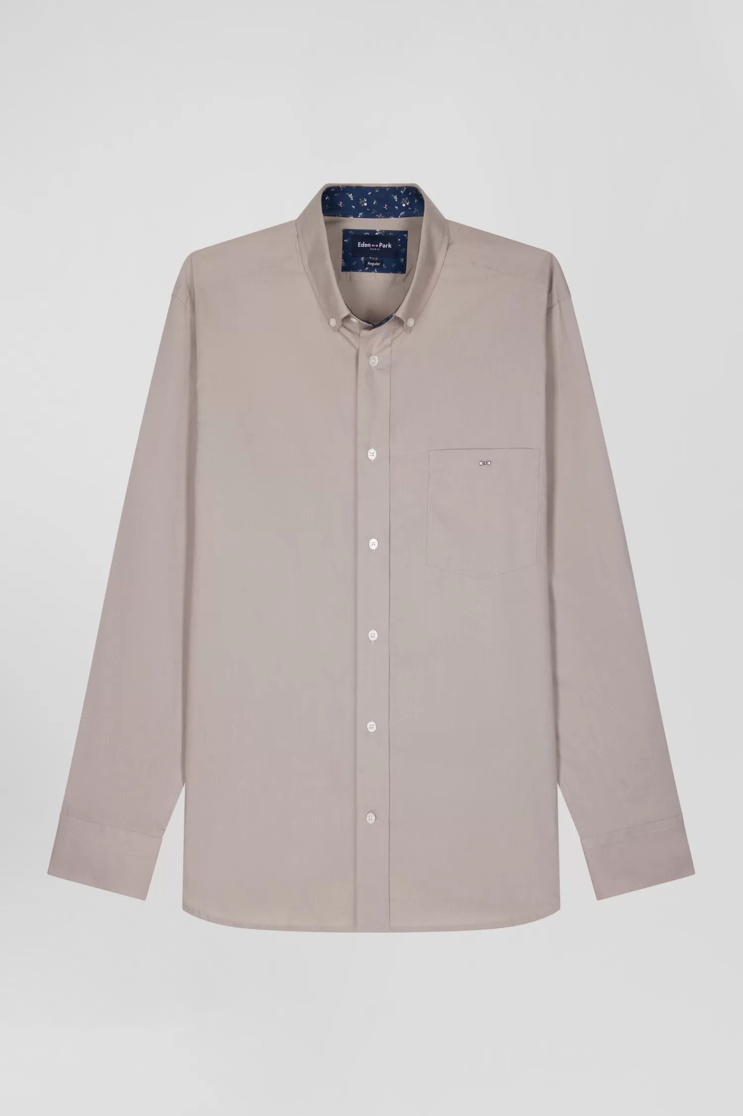 Eden Park Regular grey cotton poplin shirt with button-down collar and printed elbow patches< Shirts