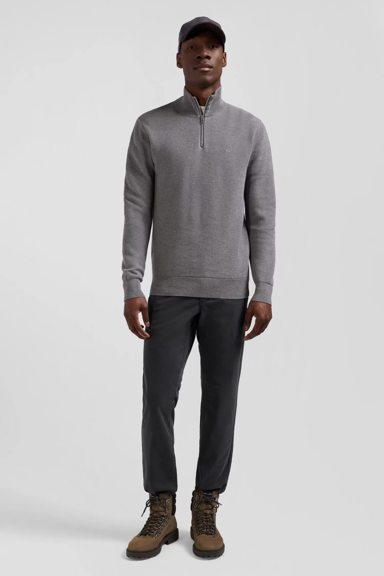 Eden Park Regular grey cotton semi-zipped jumper< Sweaters