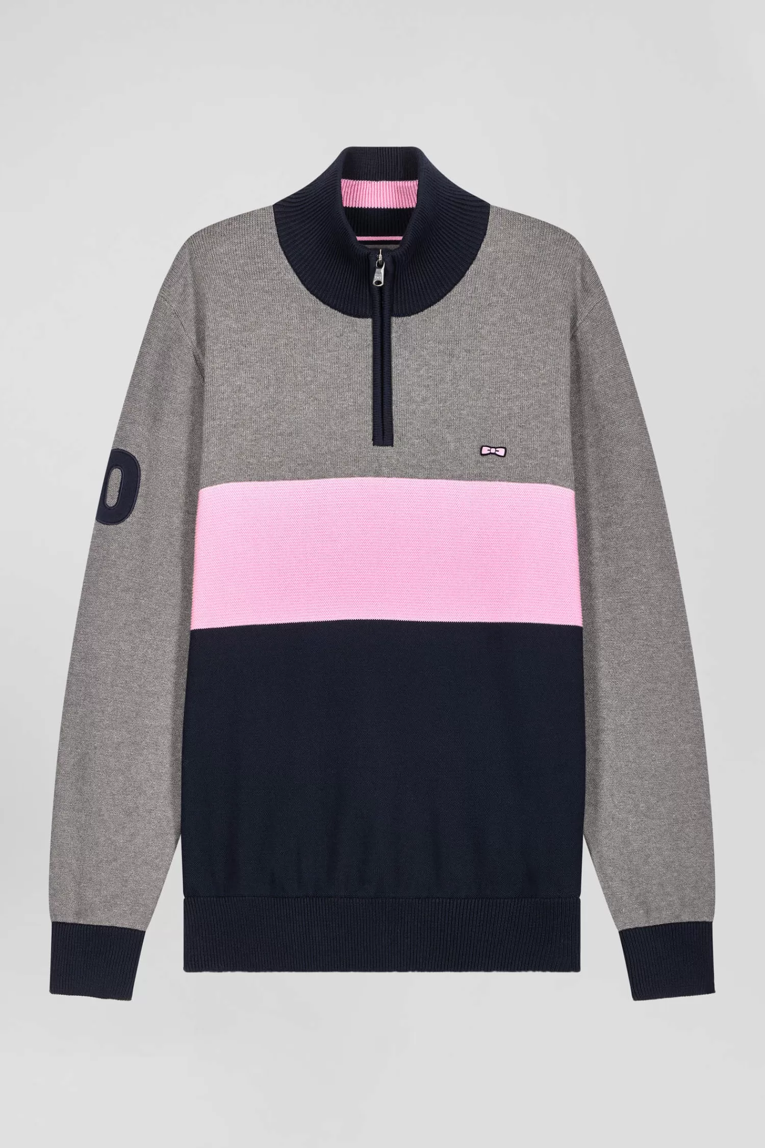 Eden Park Regular grey embroidered semi-zipped colorblock cotton jumper< Sweaters