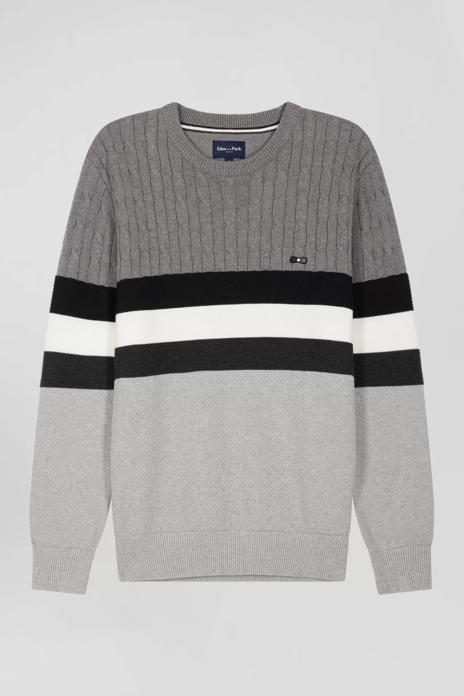 Eden Park Regular grey fancy knit cotton crew neck jumper< Sweaters