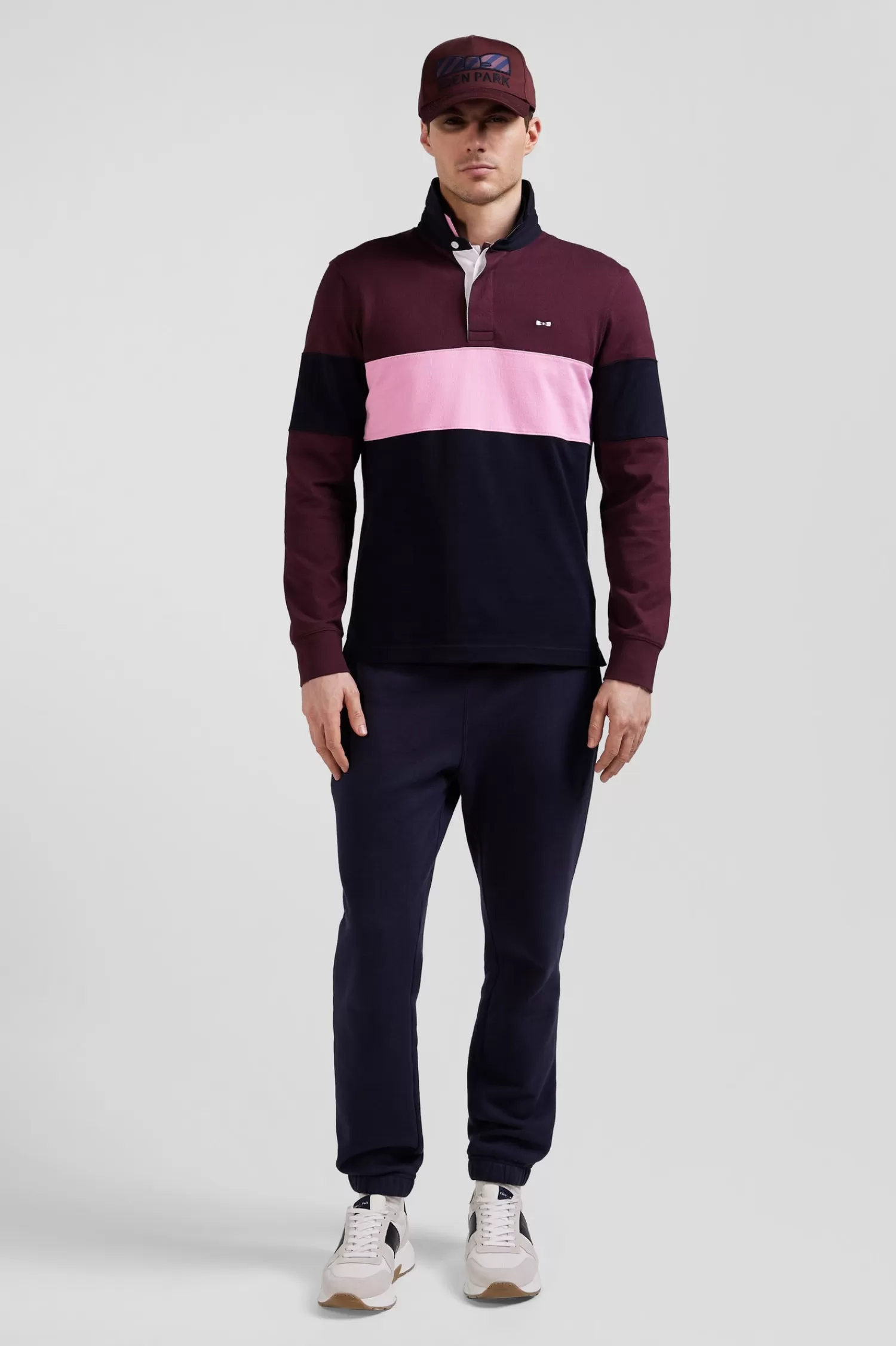 Eden Park Regular grey long-sleeved colourblock cotton rugby shirt with back embroidery< Rugby Shirts