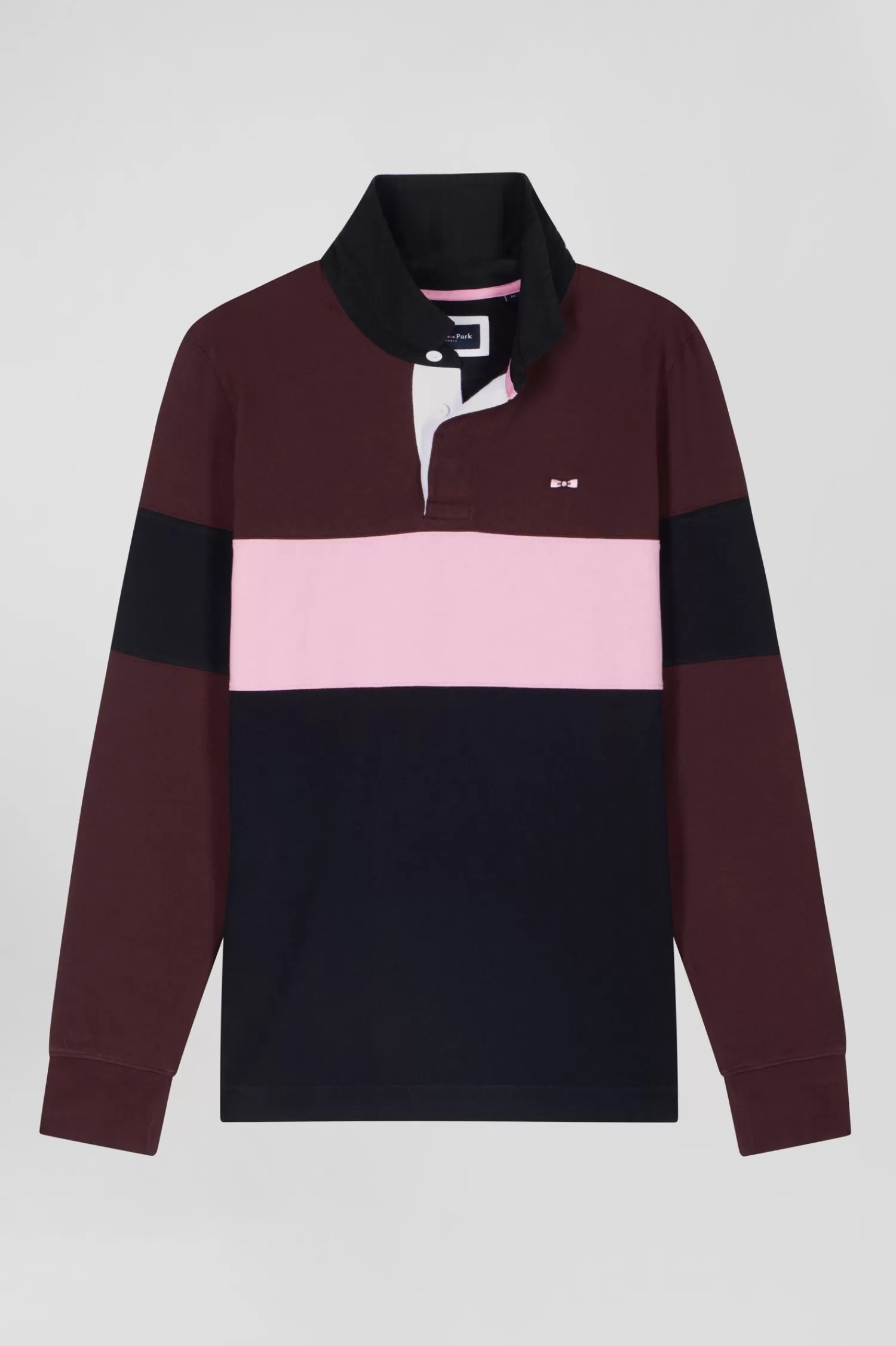 Eden Park Regular grey long-sleeved colourblock cotton rugby shirt with back embroidery< Rugby Shirts