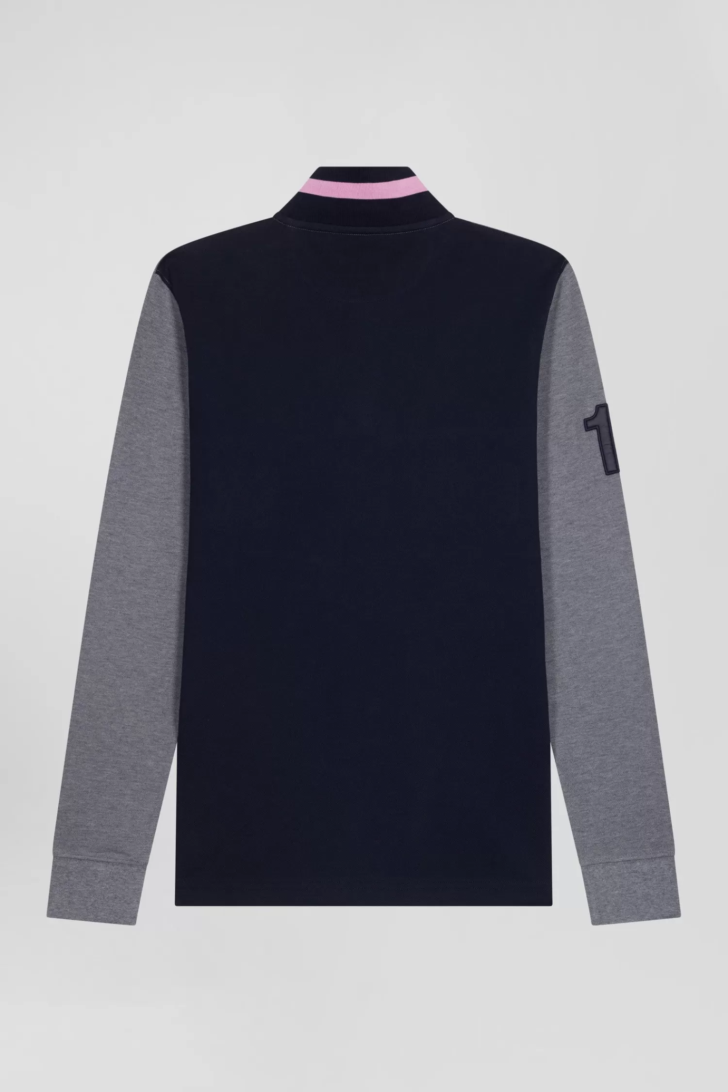 Eden Park Regular grey long-sleeved cotton piqué polo shirt with padded embroidery< Polos