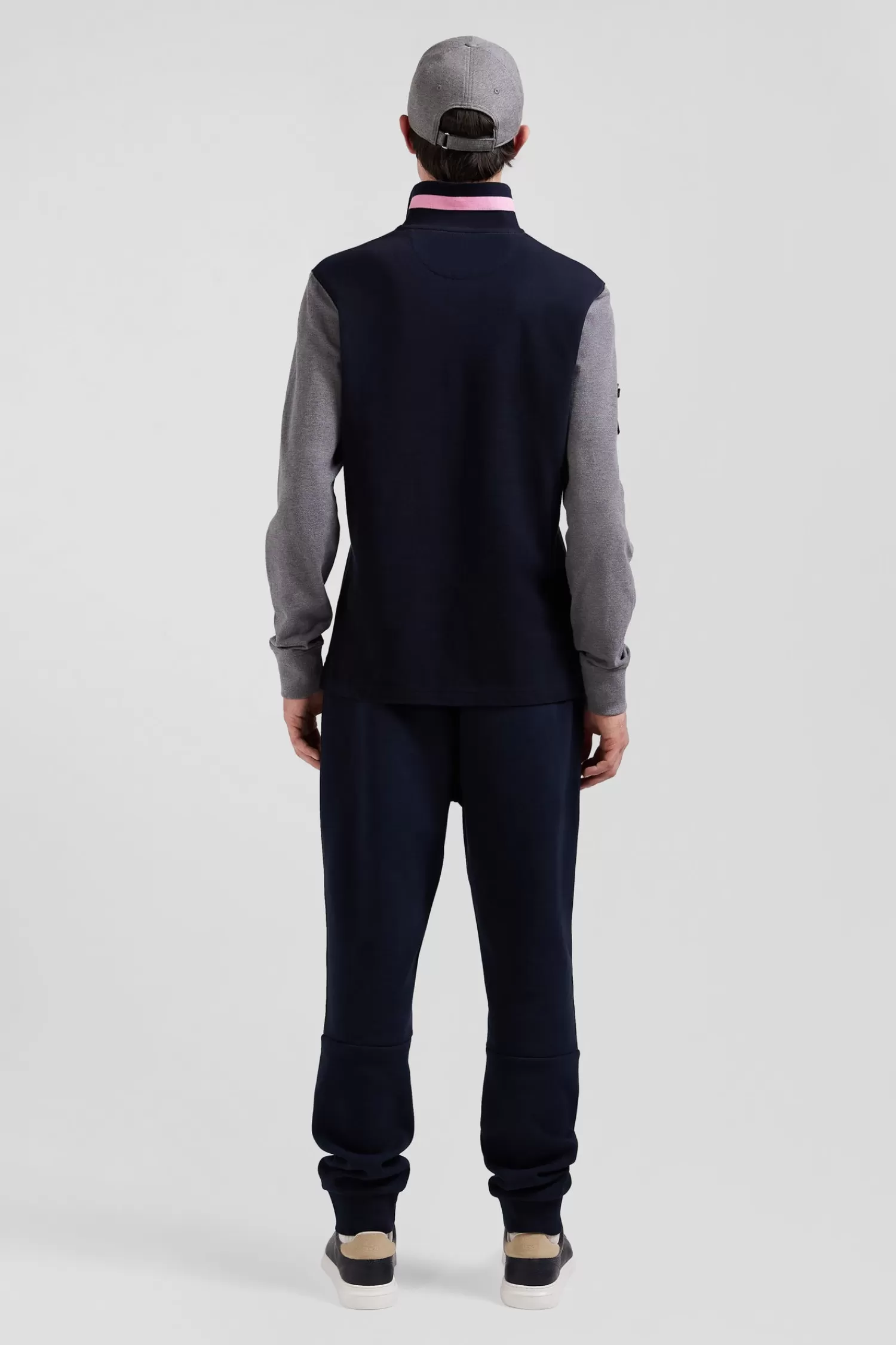 Eden Park Regular grey long-sleeved cotton piqué polo shirt with padded embroidery< Polos