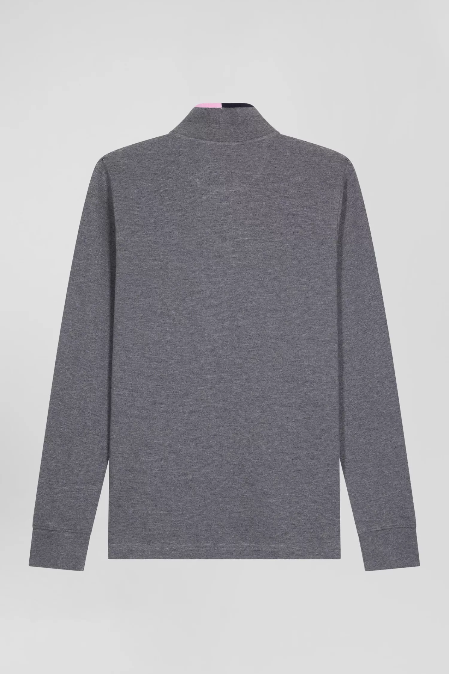 Eden Park Regular grey long-sleeved cotton piqué polo shirt with pink details< Polos