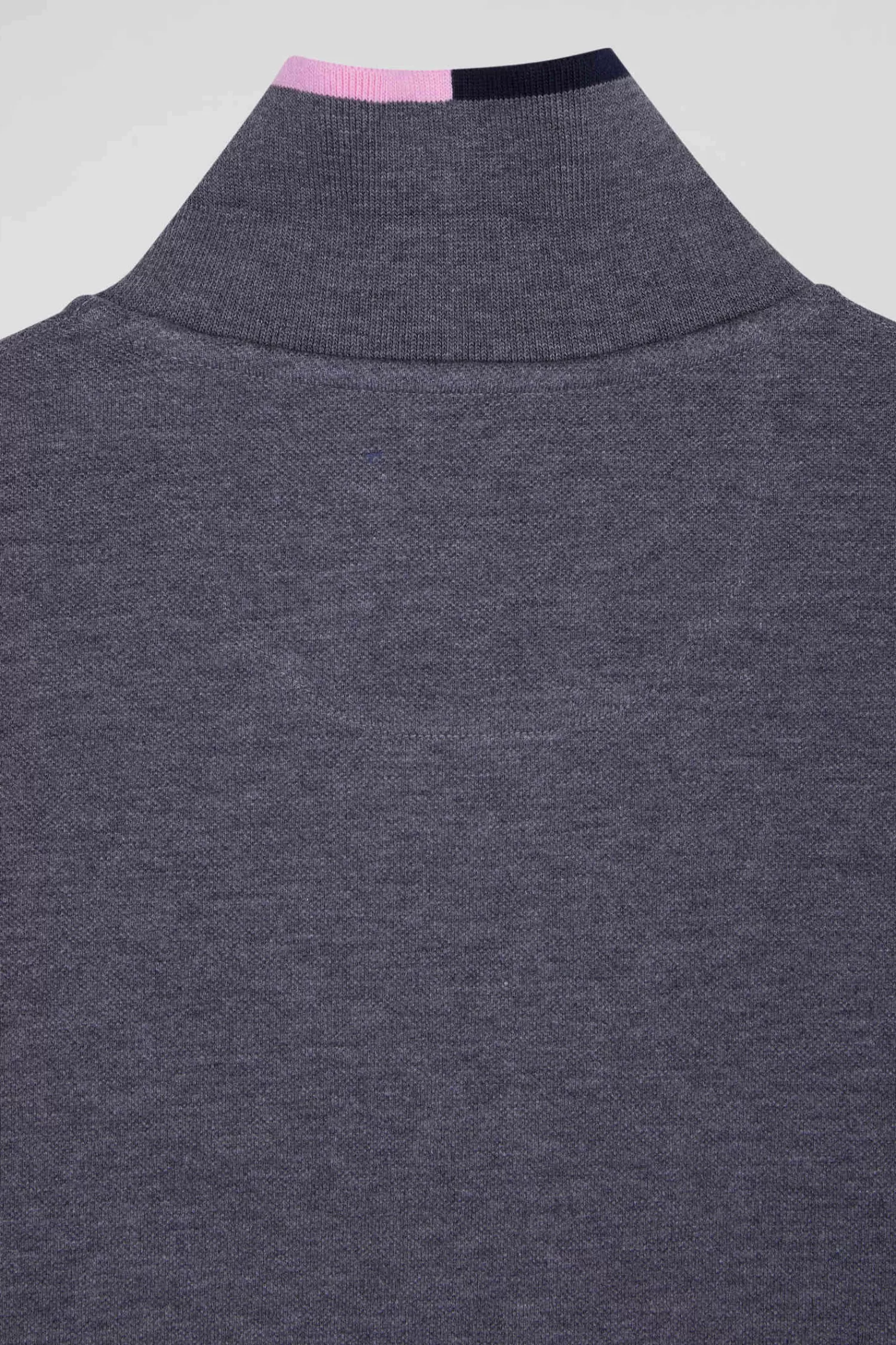 Eden Park Regular grey long-sleeved cotton piqué polo shirt with pink details< Polos