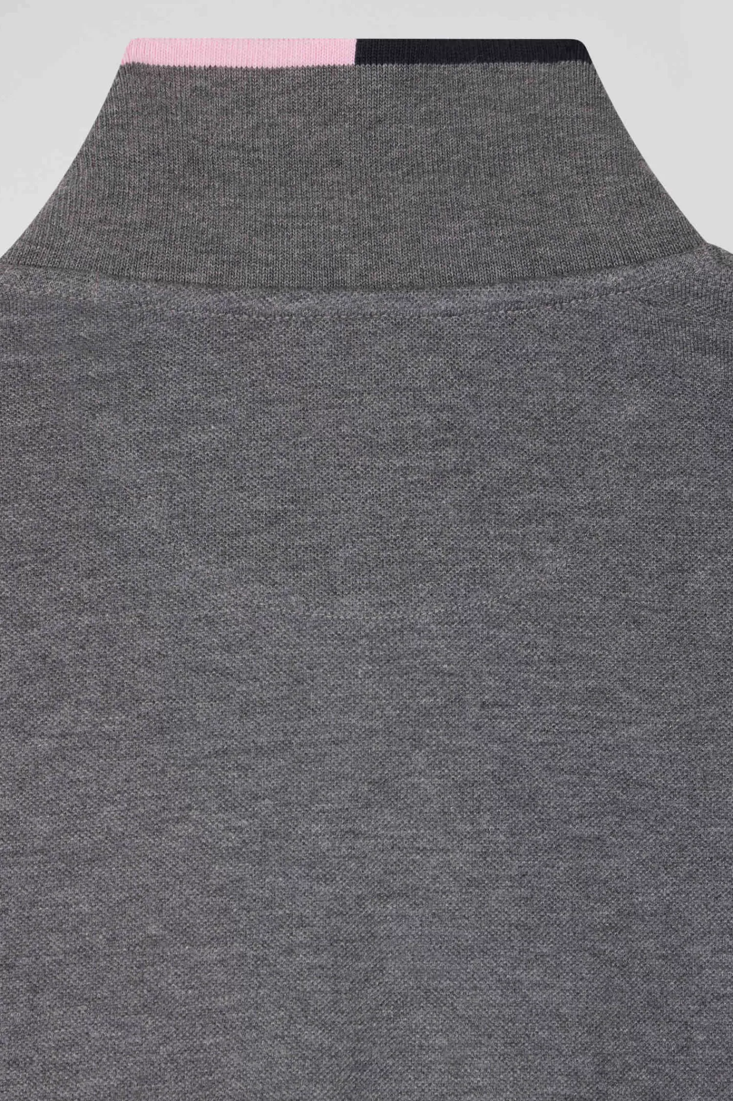 Eden Park Regular grey long-sleeved cotton piqué polo shirt with pink details< Polos