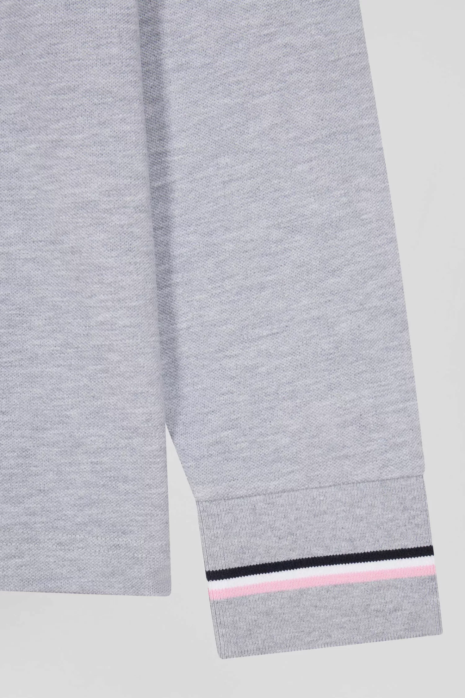 Eden Park Regular grey long-sleeved cotton piqué polo shirt with rubber badge< Polos