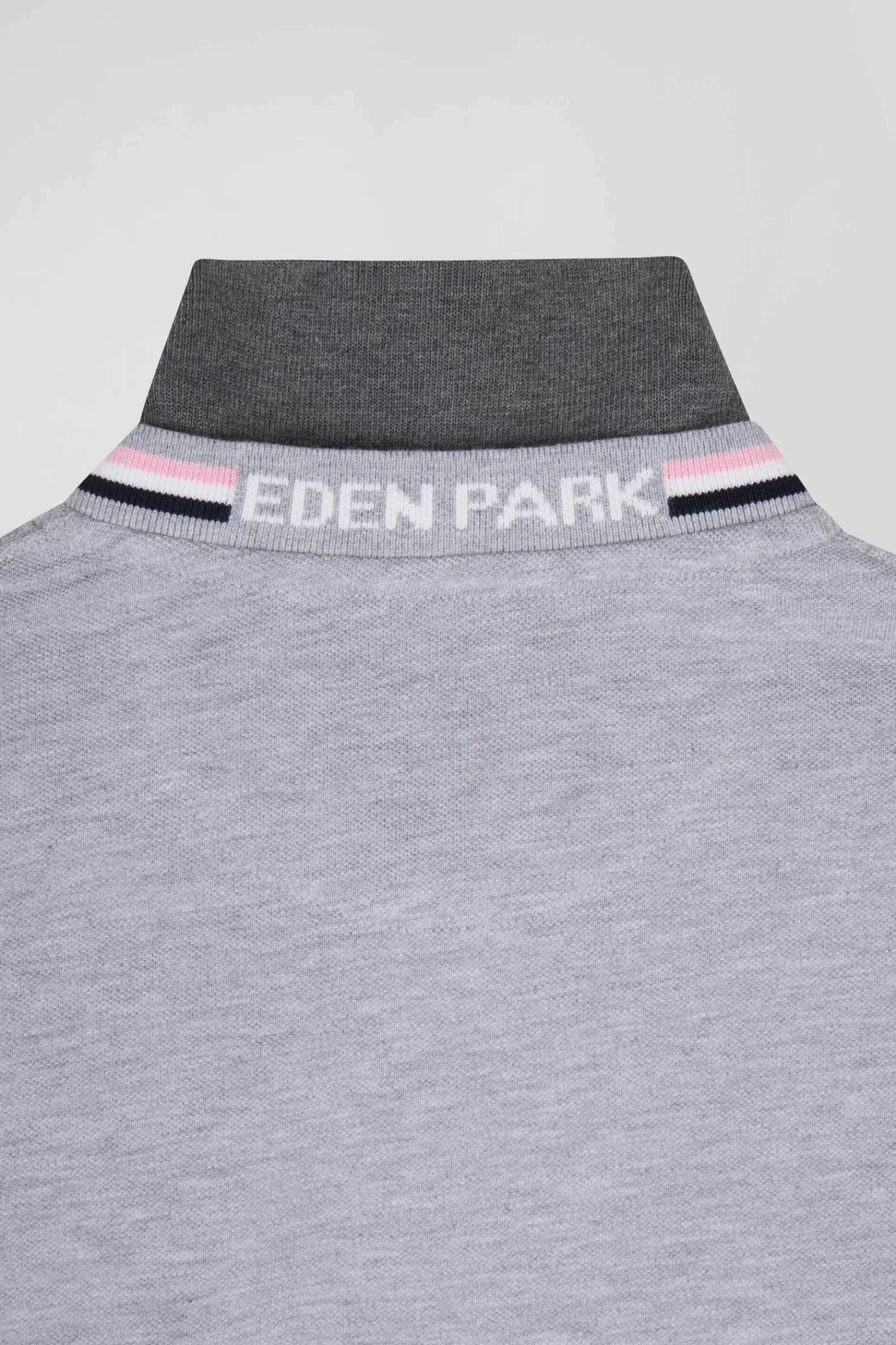 Eden Park Regular grey long-sleeved cotton piqué polo shirt with rubber badge< Polos