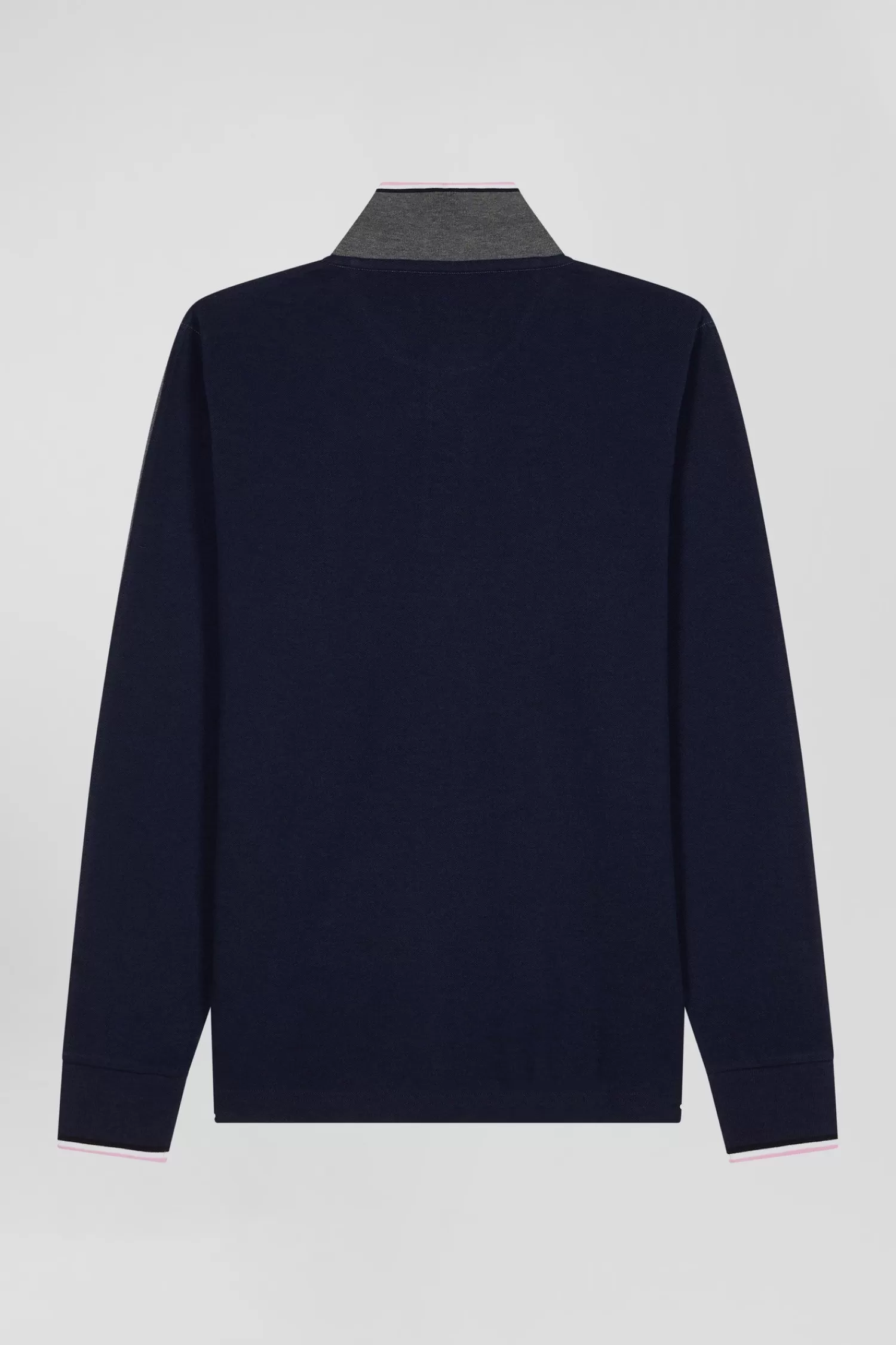 Eden Park Regular grey long-sleeved cotton piqué polo shirt with tricolor details< Polos