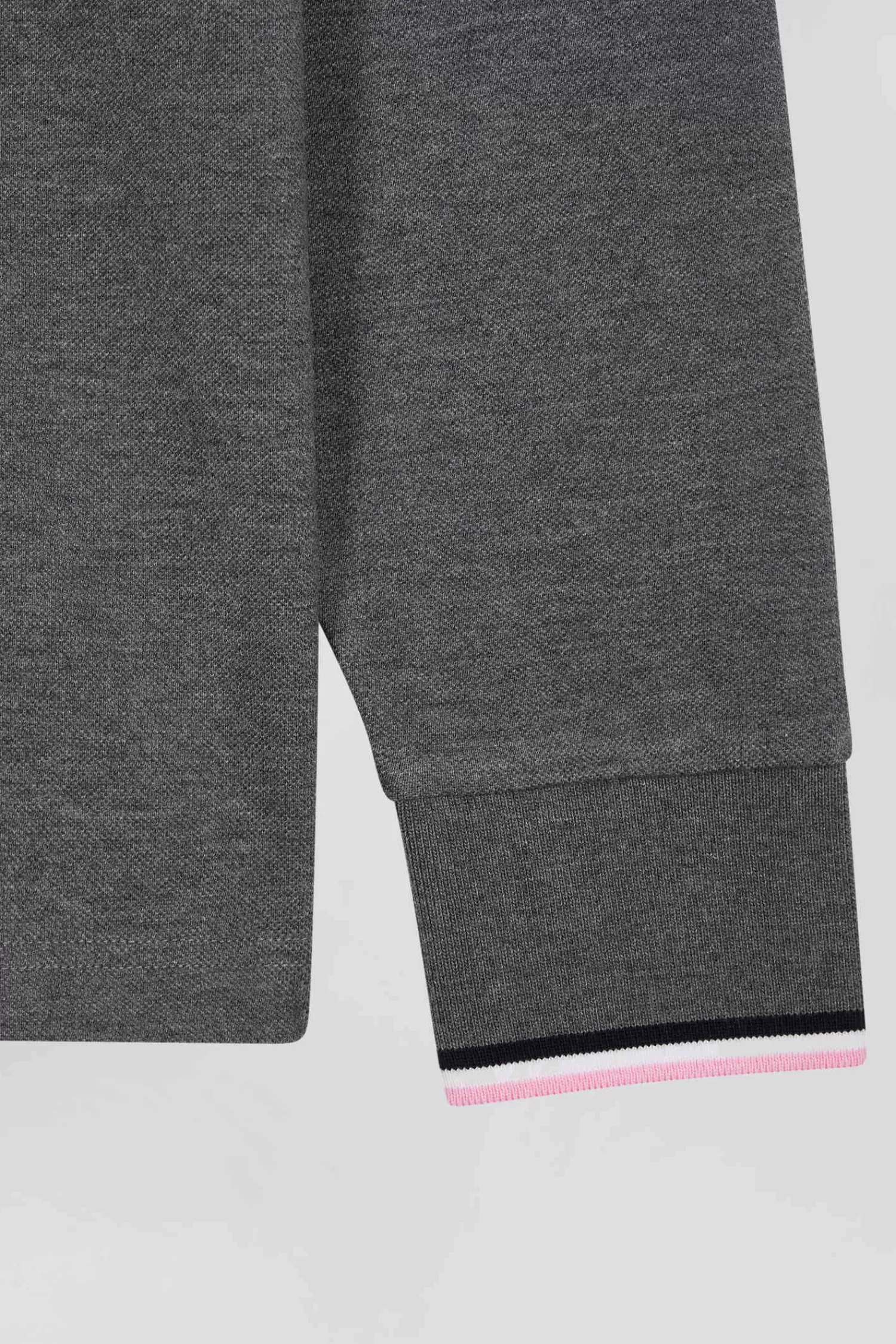 Eden Park Regular grey long-sleeved cotton piqué polo shirt with tricolor details< Polos
