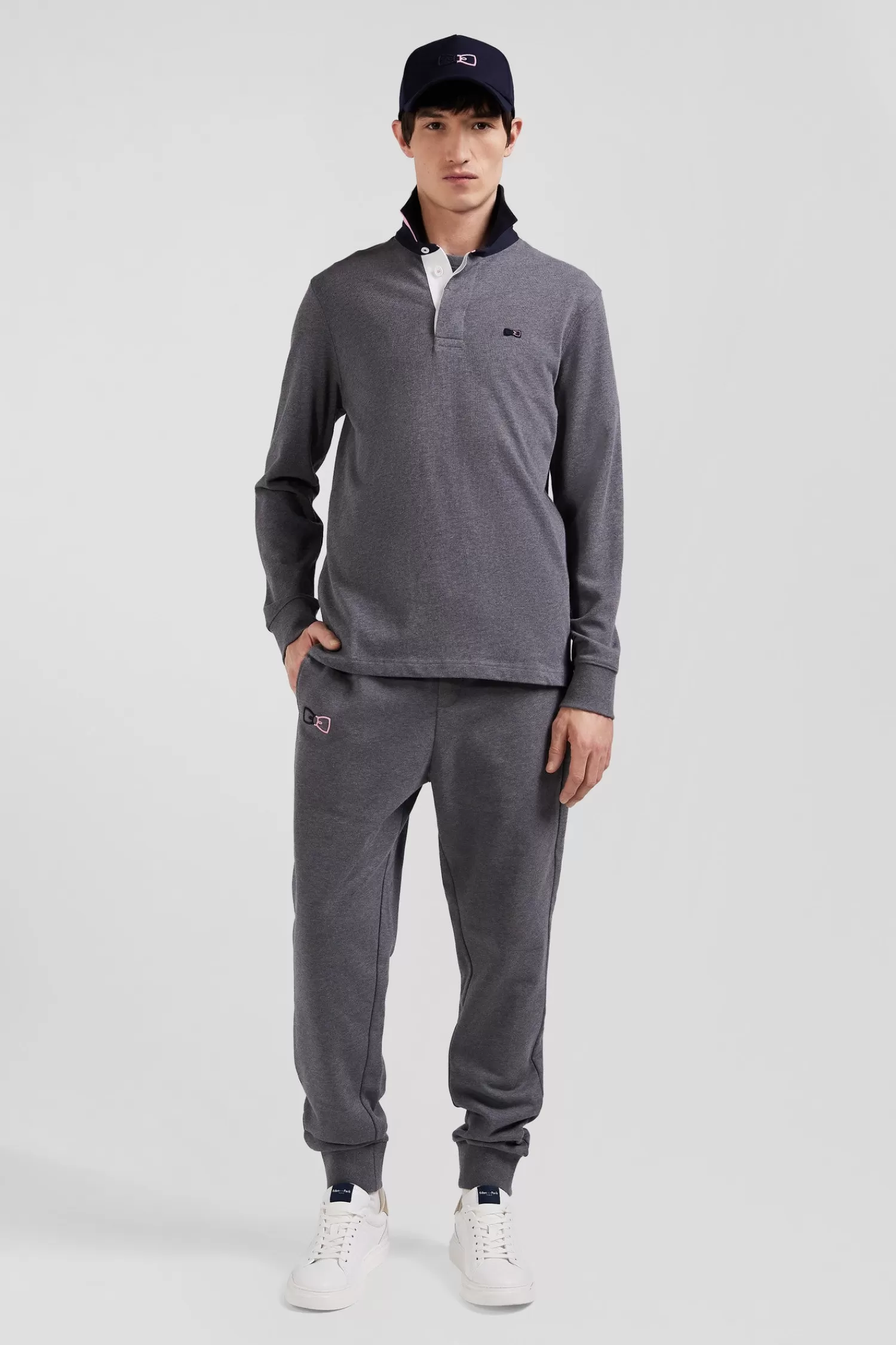 Eden Park Regular grey long-sleeved cotton rugby shirt with bow tie details< Rugby Shirts