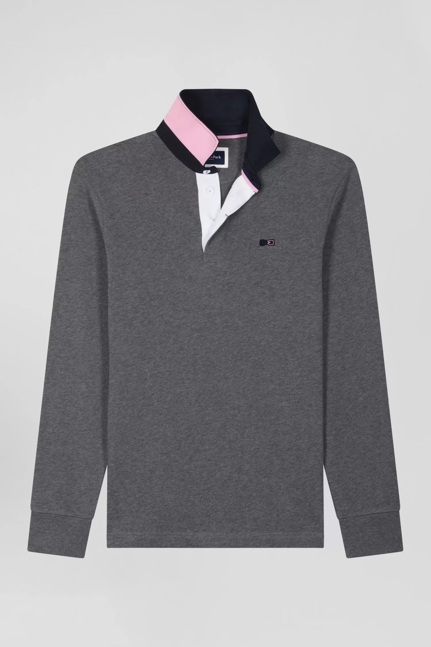 Eden Park Regular grey long-sleeved cotton rugby shirt with bow tie details< Rugby Shirts