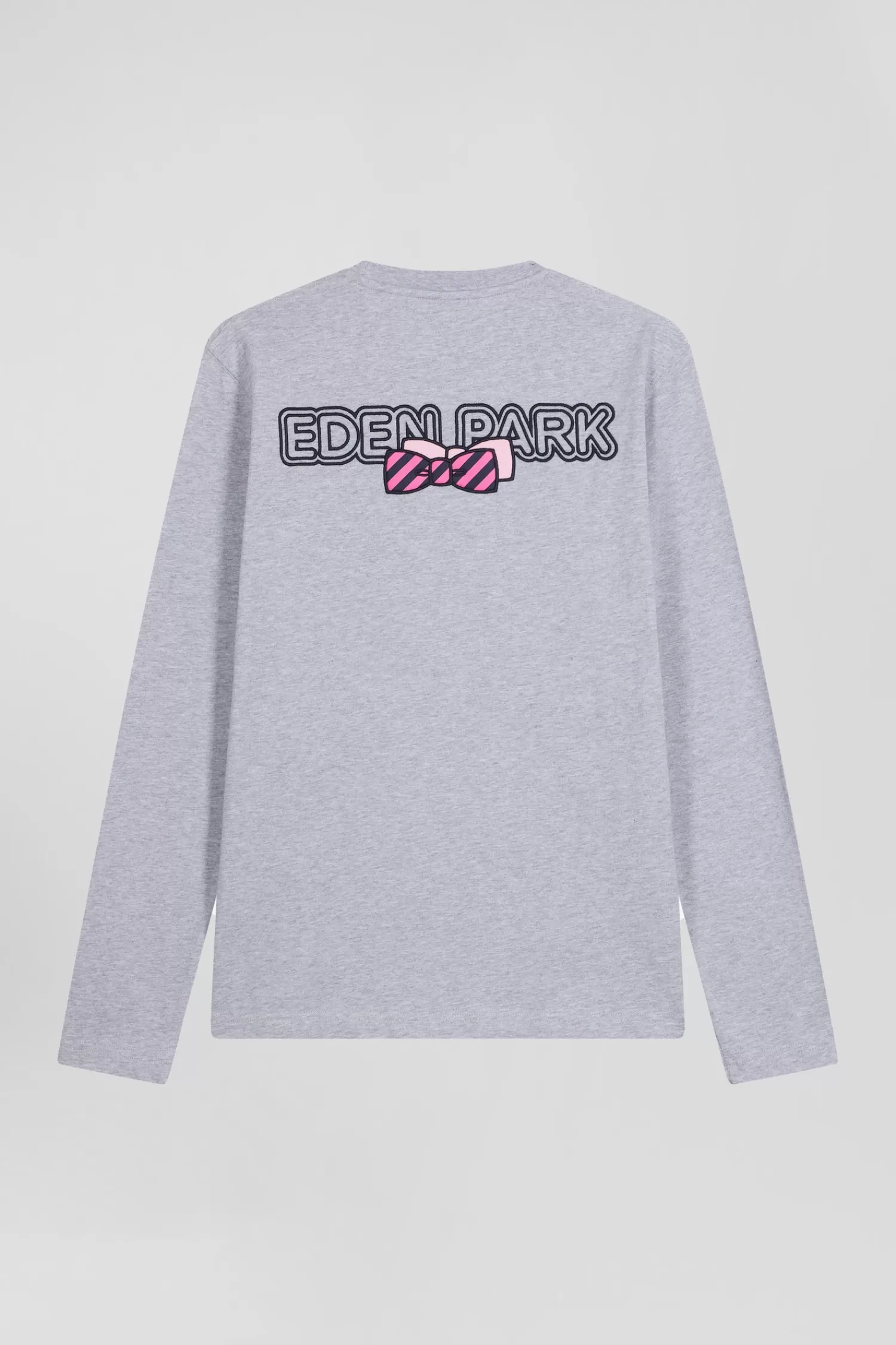 regular_grey_longsleeved_cotton_tshirt_with_striped_bow_tie_embroidery_3.webp Eden Park Regular grey long-sleeved cotton T-shirt with striped bow tie embroidery< T-shirts
