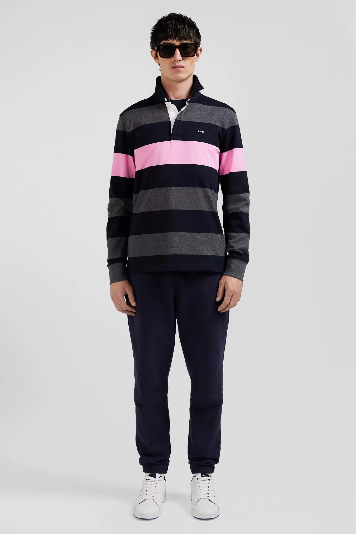 Eden Park Regular grey long-sleeved striped cotton rugby shirt< Rugby Shirts