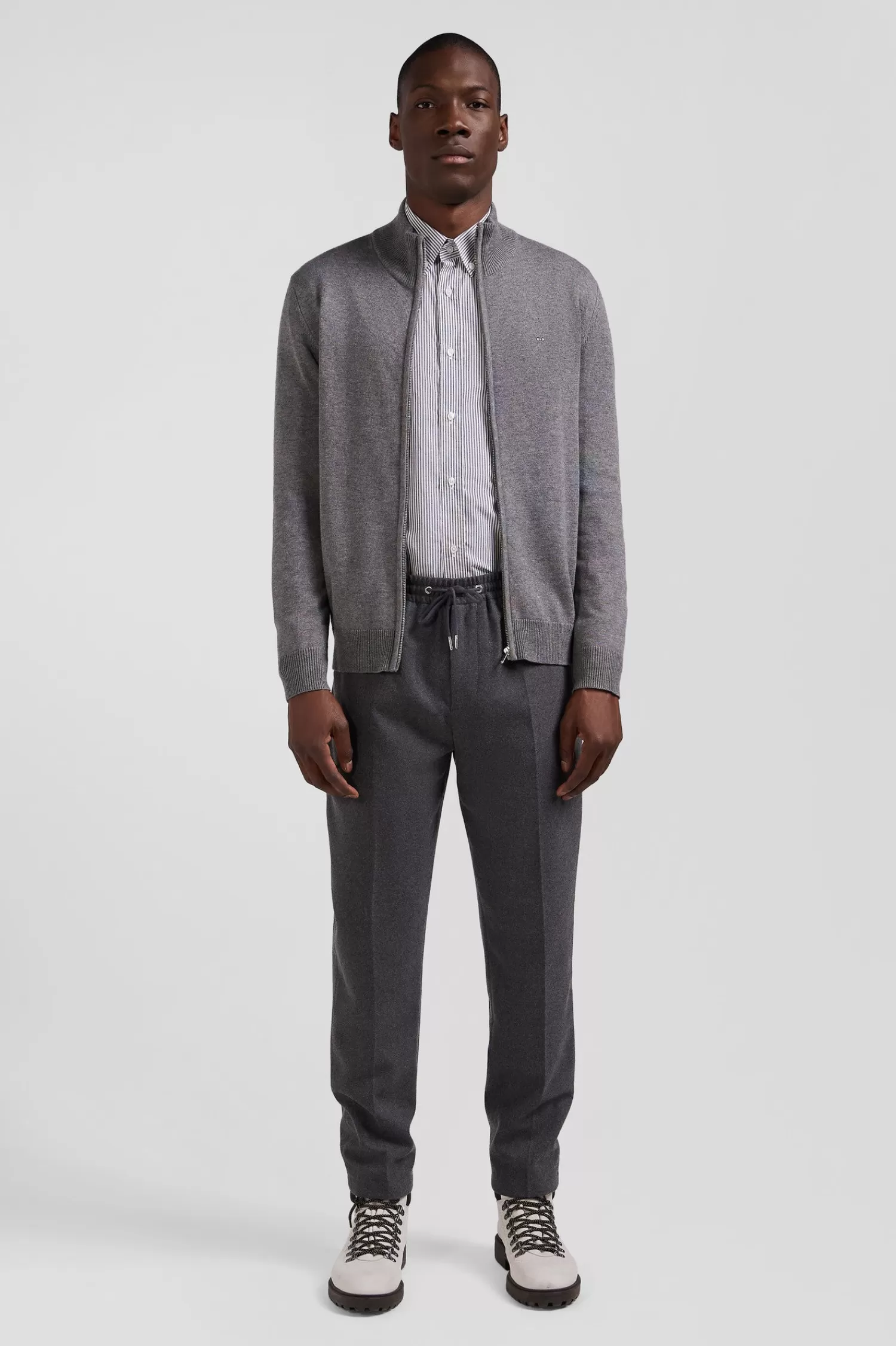 Eden Park Regular grey plain wool and cotton zipped cardigan< Cardigans