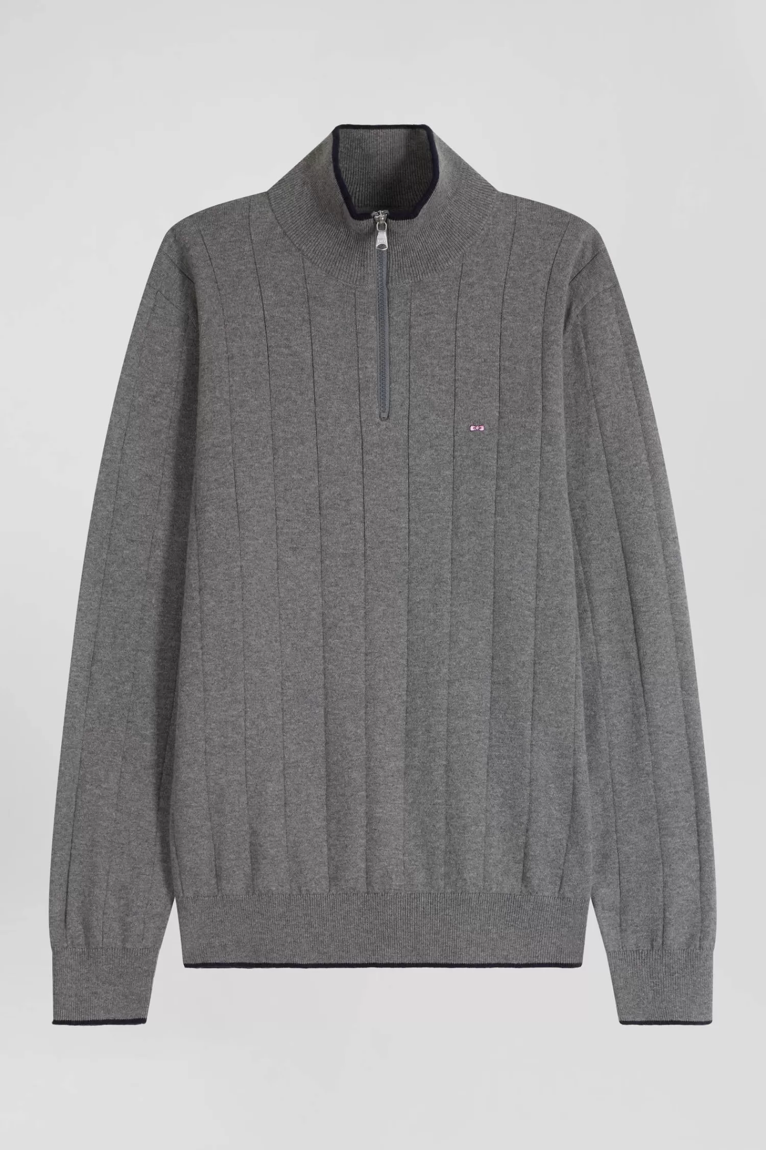 Eden Park Regular grey semi-zipped cotton and cashmere jumper< Sweaters