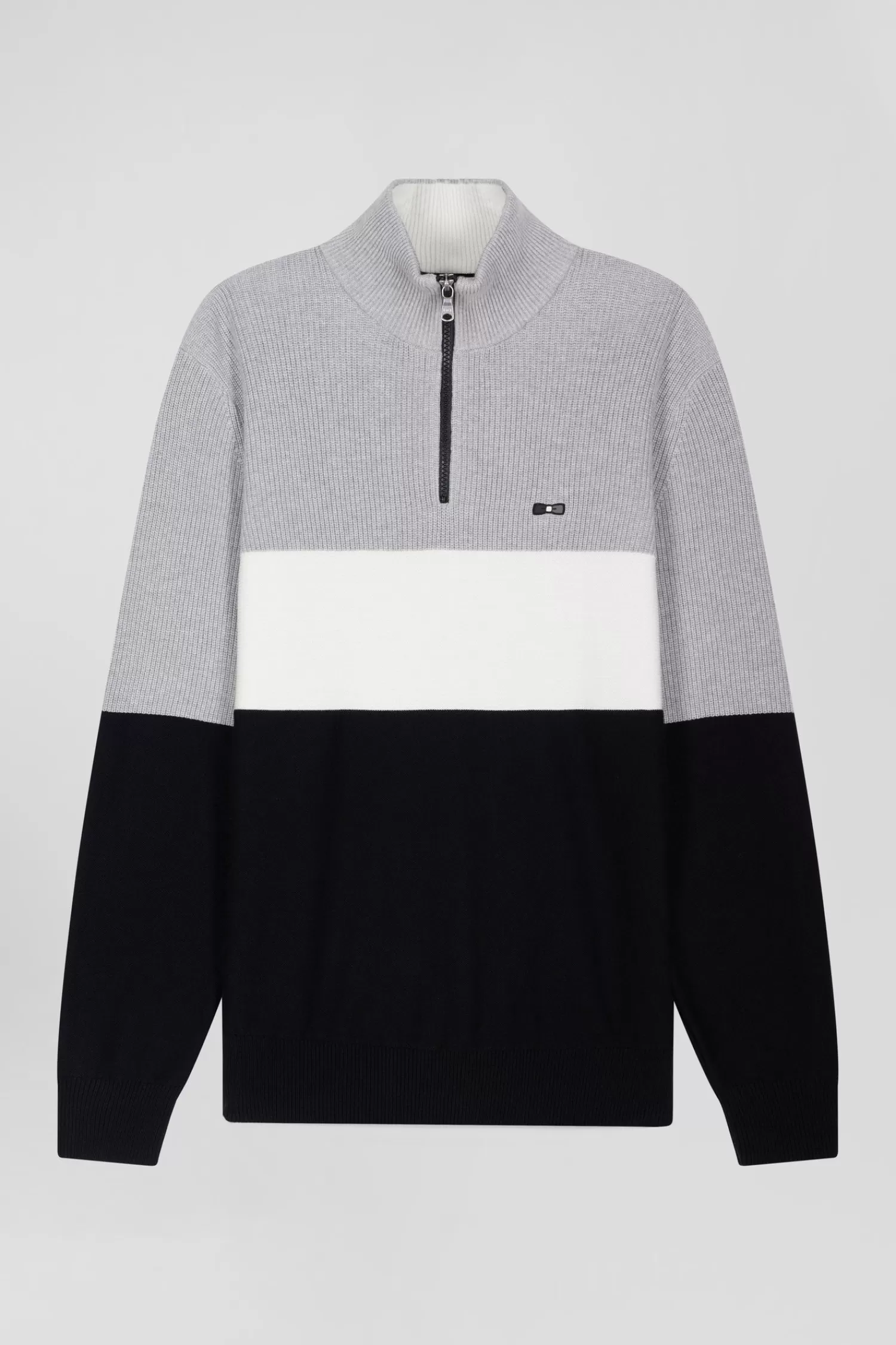 Eden Park Regular grey semi-zipped cotton jumper with knit patterns< Sweaters